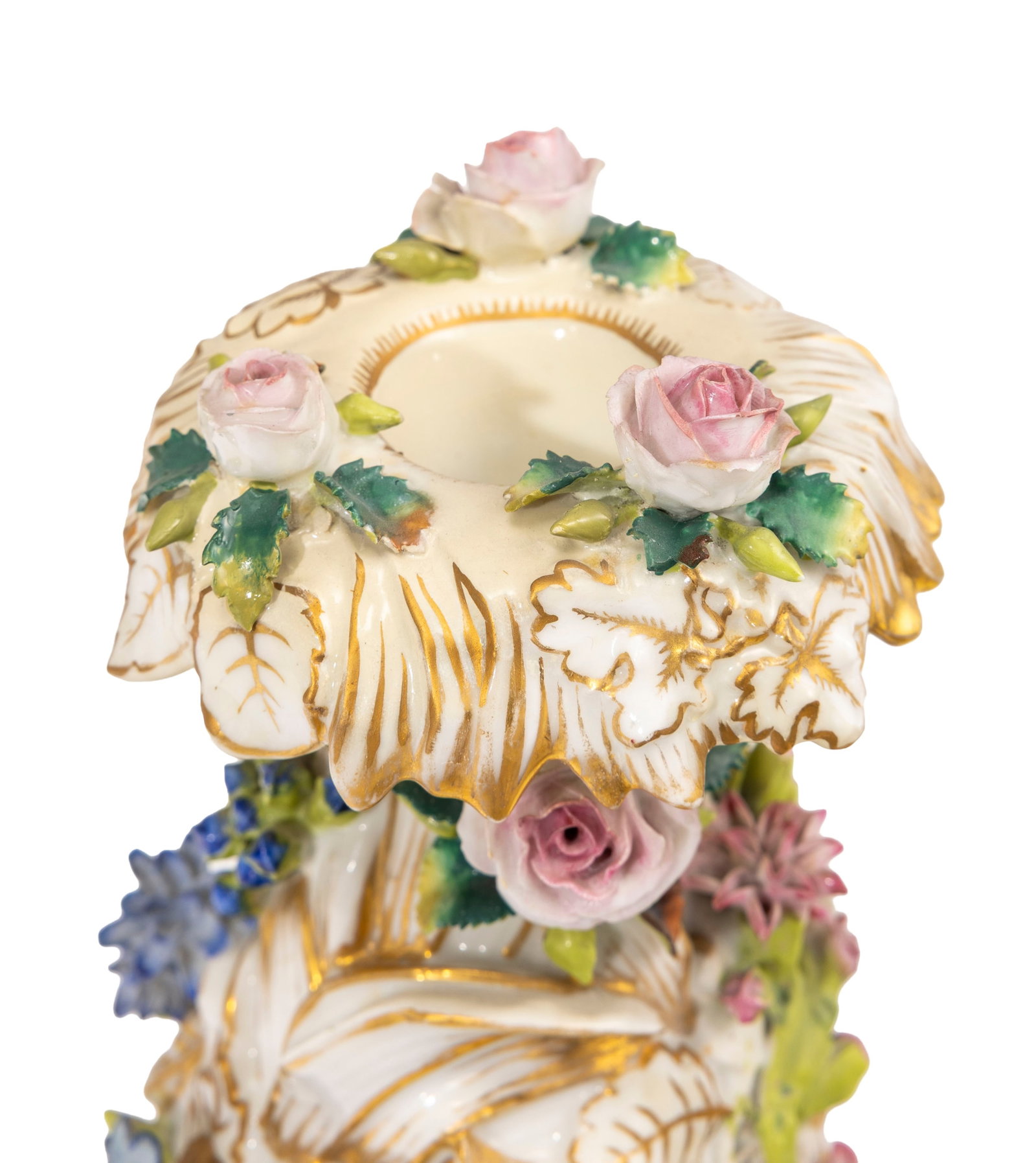 Jacob Petit. Paire de vases balustres en porcelaine, XIXe s., à décor de fleurs et rehauts - 6