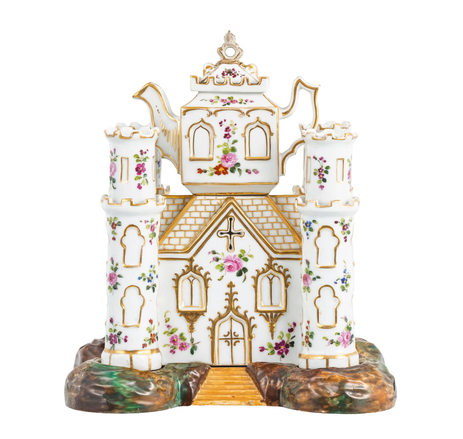 Jacob Petit. Tisanière en porcelaine, Paris, XIXe s., en forme de château surmonté de - 2