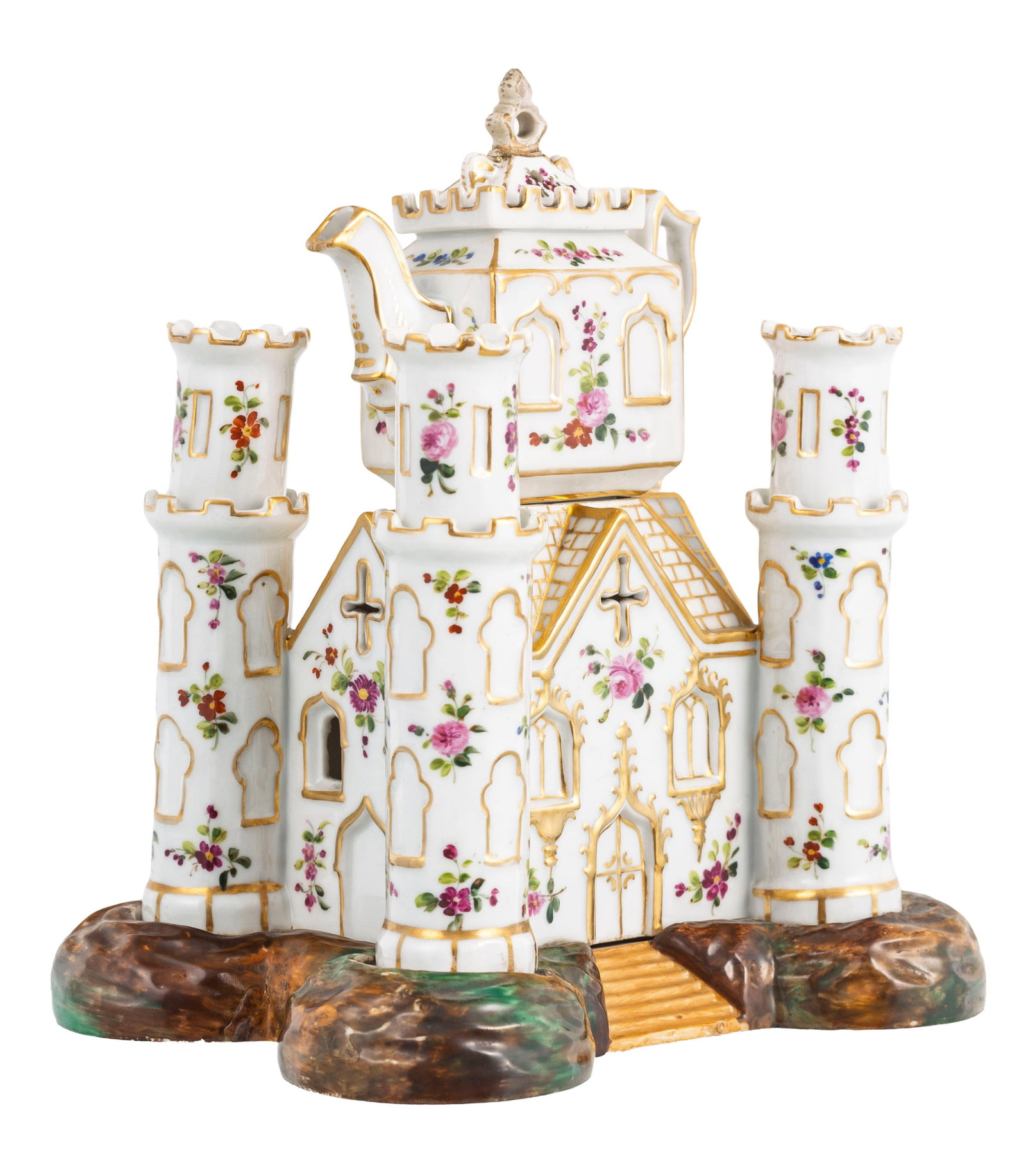 Jacob Petit. Tisanière en porcelaine, Paris, XIXe s., en forme de château surmonté de - 3