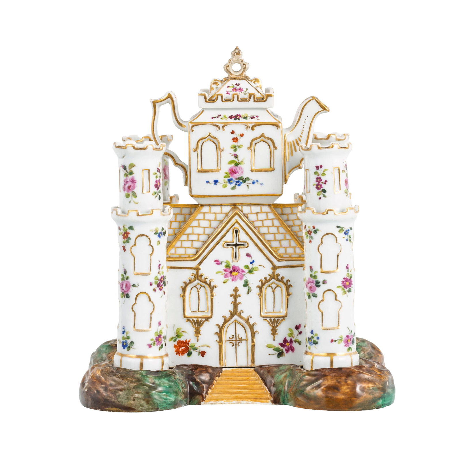 Jacob Petit. Tisanière en porcelaine, Paris, XIXe s., en forme de château surmonté de - 4