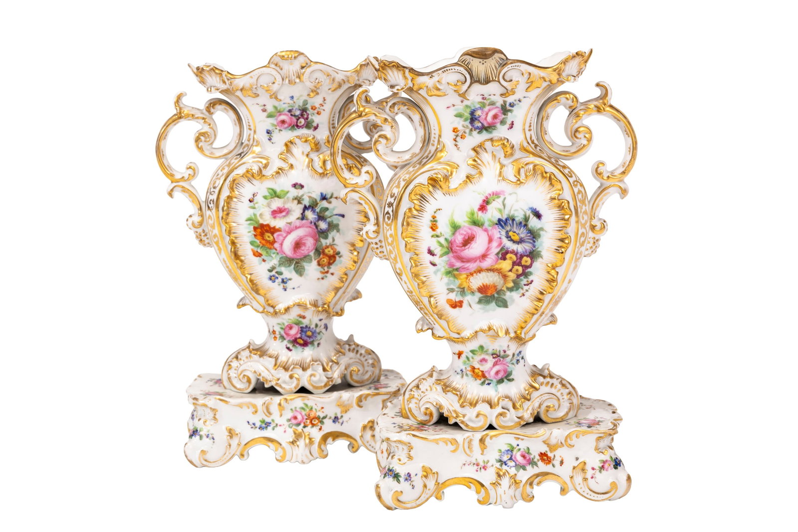 Jacob Petit. Paire de vases et présentoirs en porcelaine, Paris, XIXe s., à décor pol - 2