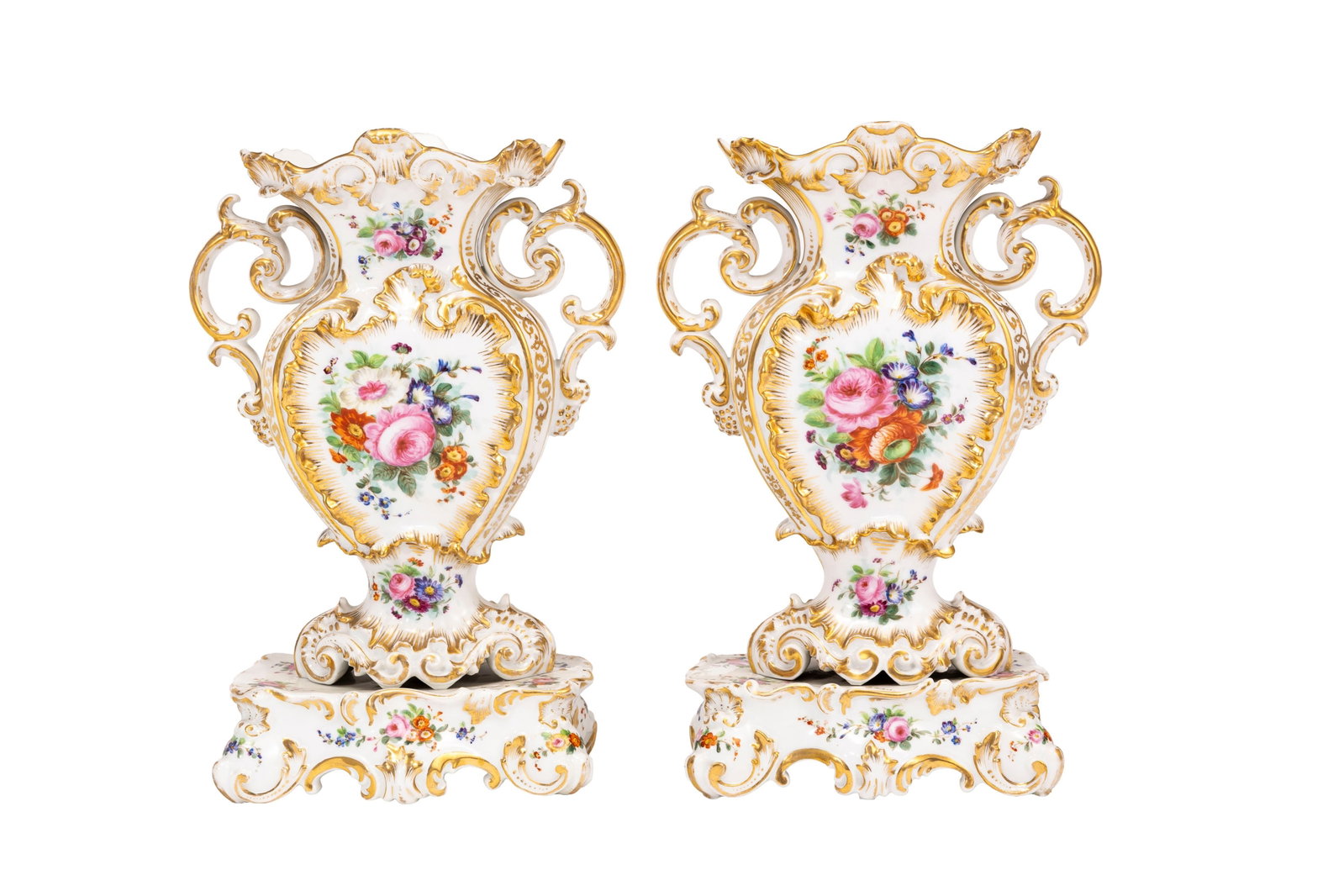 Jacob Petit. Paire de vases et présentoirs en porcelaine, Paris, XIXe s., à décor pol - 3
