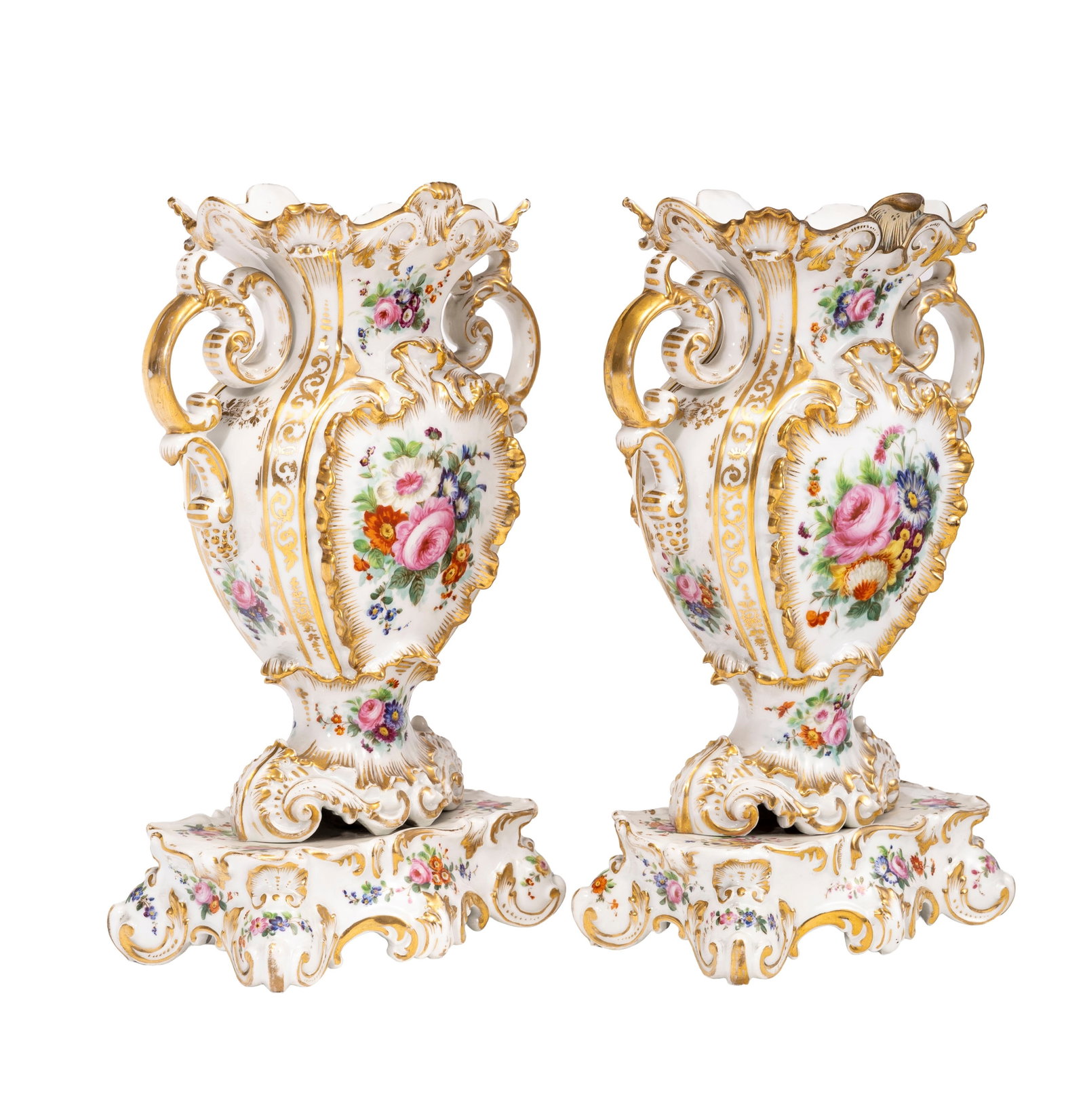 Jacob Petit. Paire de vases et présentoirs en porcelaine, Paris, XIXe s., à décor pol - 5