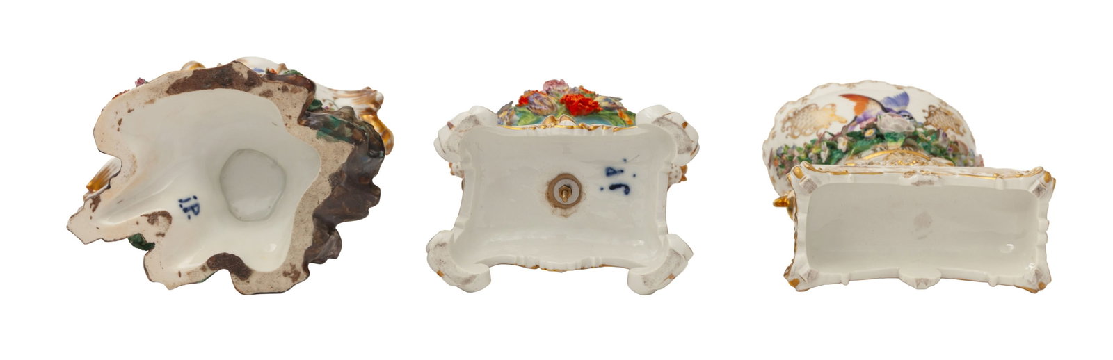 Jacob Petit. Ensemble de 2 vases et 1 pot pourri coquille en porcelaine, Paris, XIXe s., à rich - 7