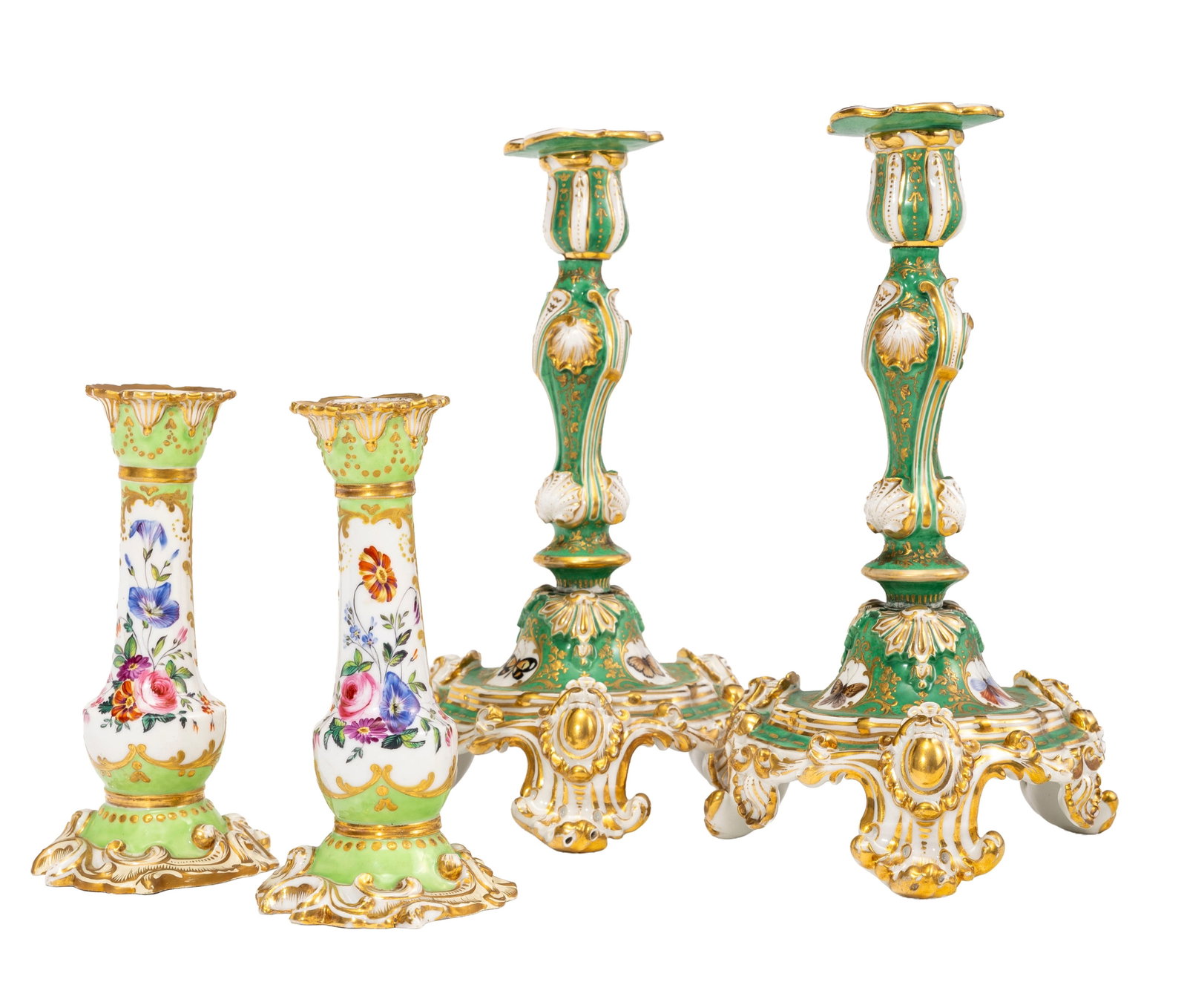 Jacob Petit. Ensemble de 2 paires de bougeoirs en porcelaine, Paris, XIXe s., à décor de f - 2