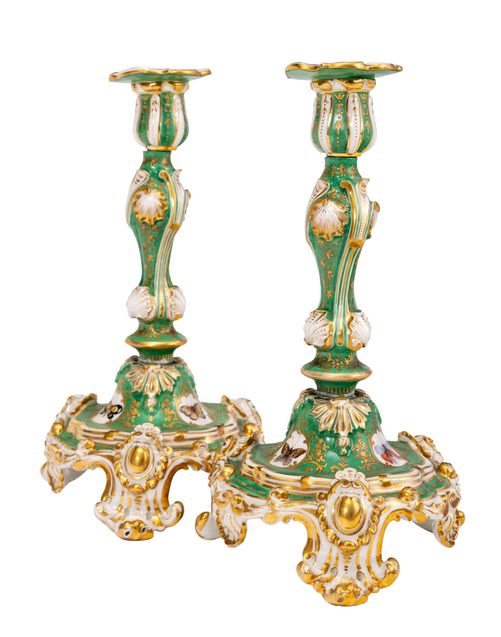 Jacob Petit. Ensemble de 2 paires de bougeoirs en porcelaine, Paris, XIXe s., à décor de f - 3