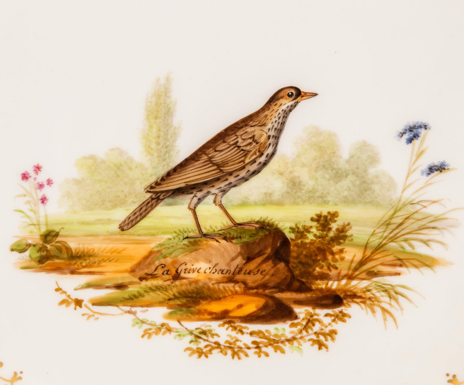 Schoelcher. Ensemble de 4 assiettes en porcelaine, Paris, XIXe s., à décor d'oiseaux sur f - 2