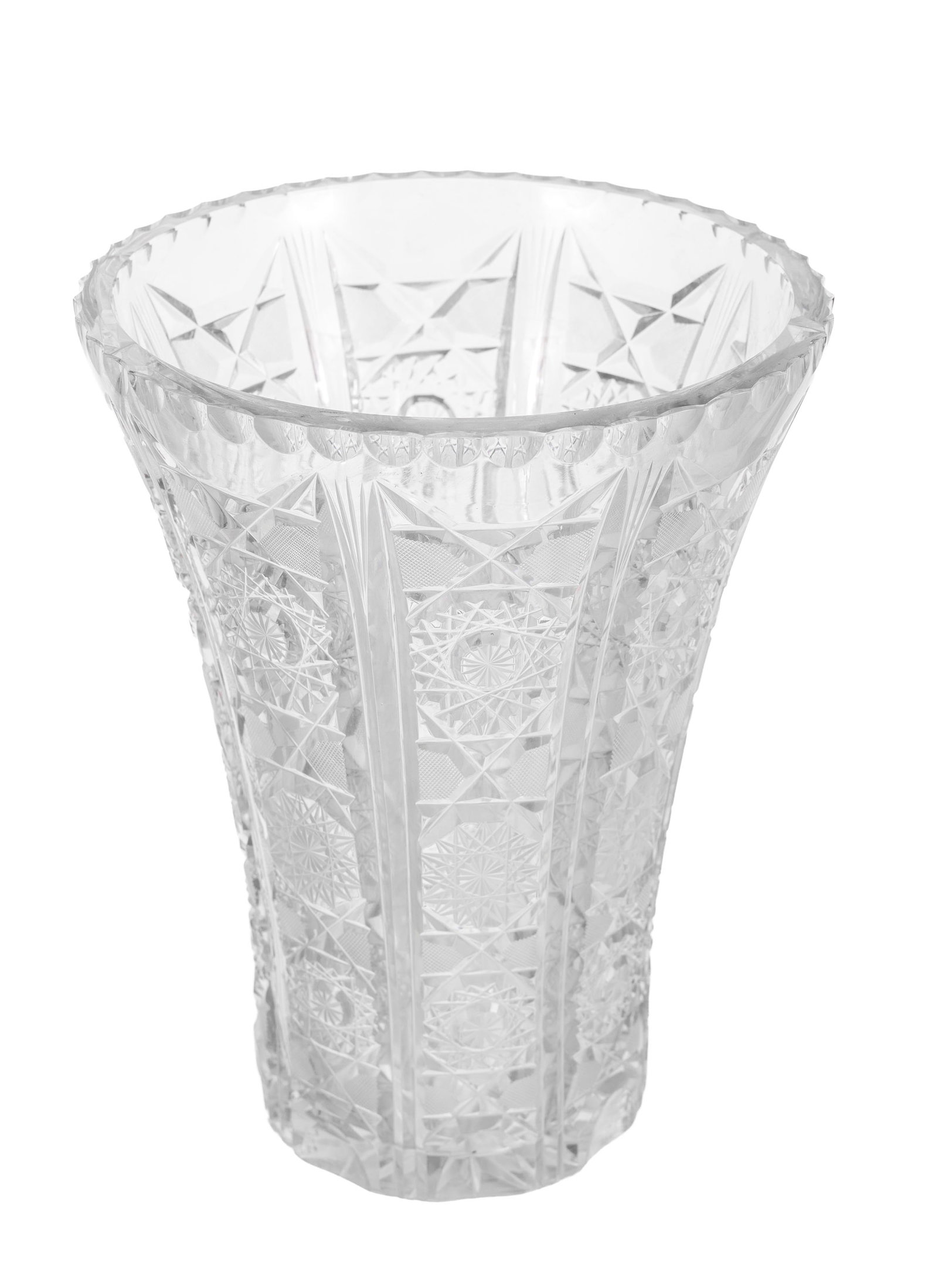 Vase à col ouvert en cristal taillé, XXe s., à décor géométrique, non  - 2