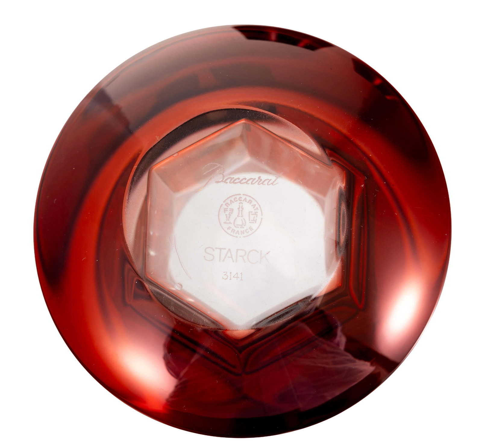 Baccarat et Starck. Suite de 3 photophores en cristal rouge brillant, h. 8 cm - 3