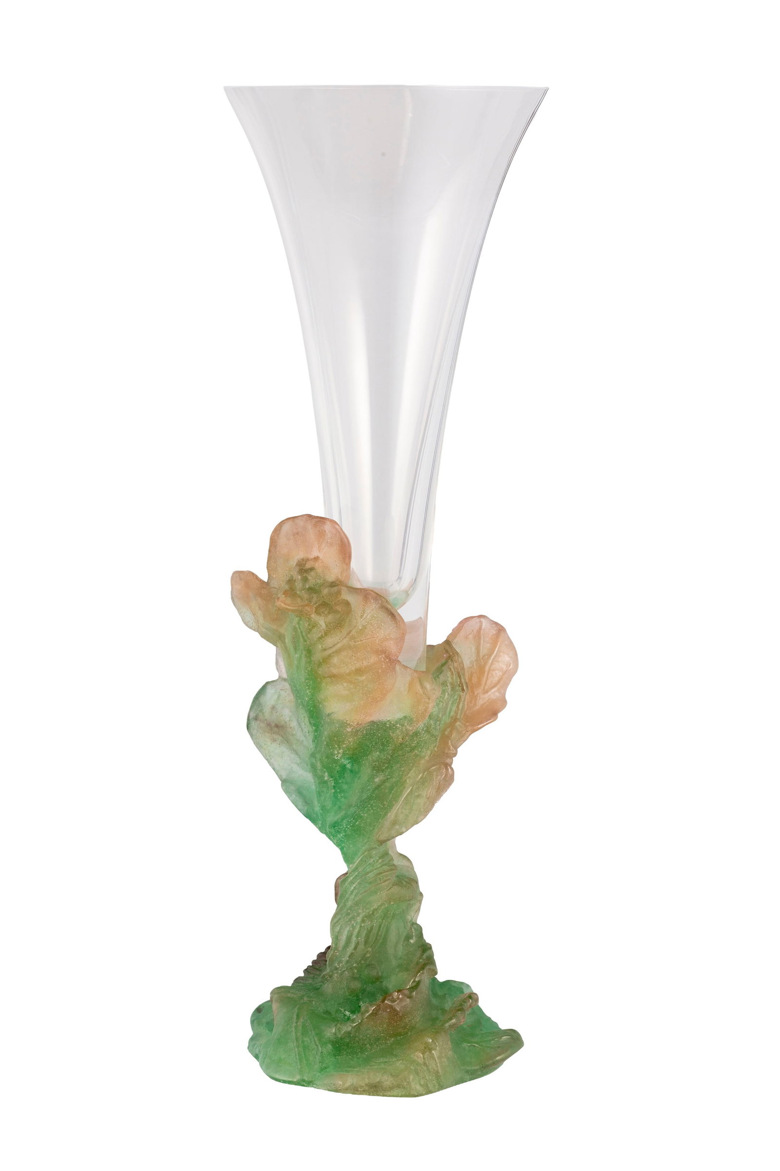 Daum France. Vase corolle en verre et pâte de verre, signé sous la base, h. 34,5 cm: Daum France. Vase corolle en verre et pâte de verre, signé sous la base, h. 34,5 cm