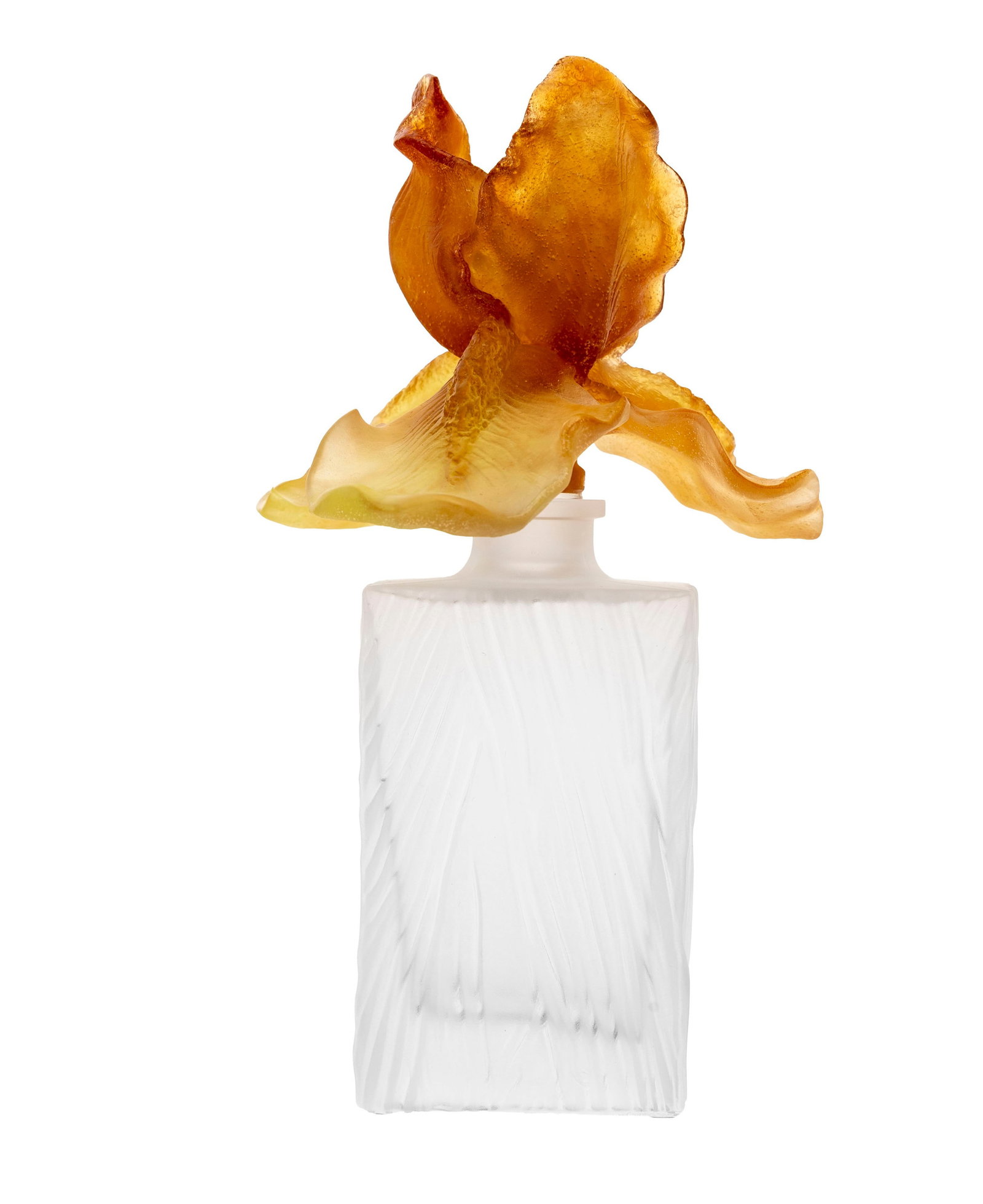 Daum France pour Harrods. Flacon carré Iris en verre et pâte de verre, n°37, h. 20,5  - 2