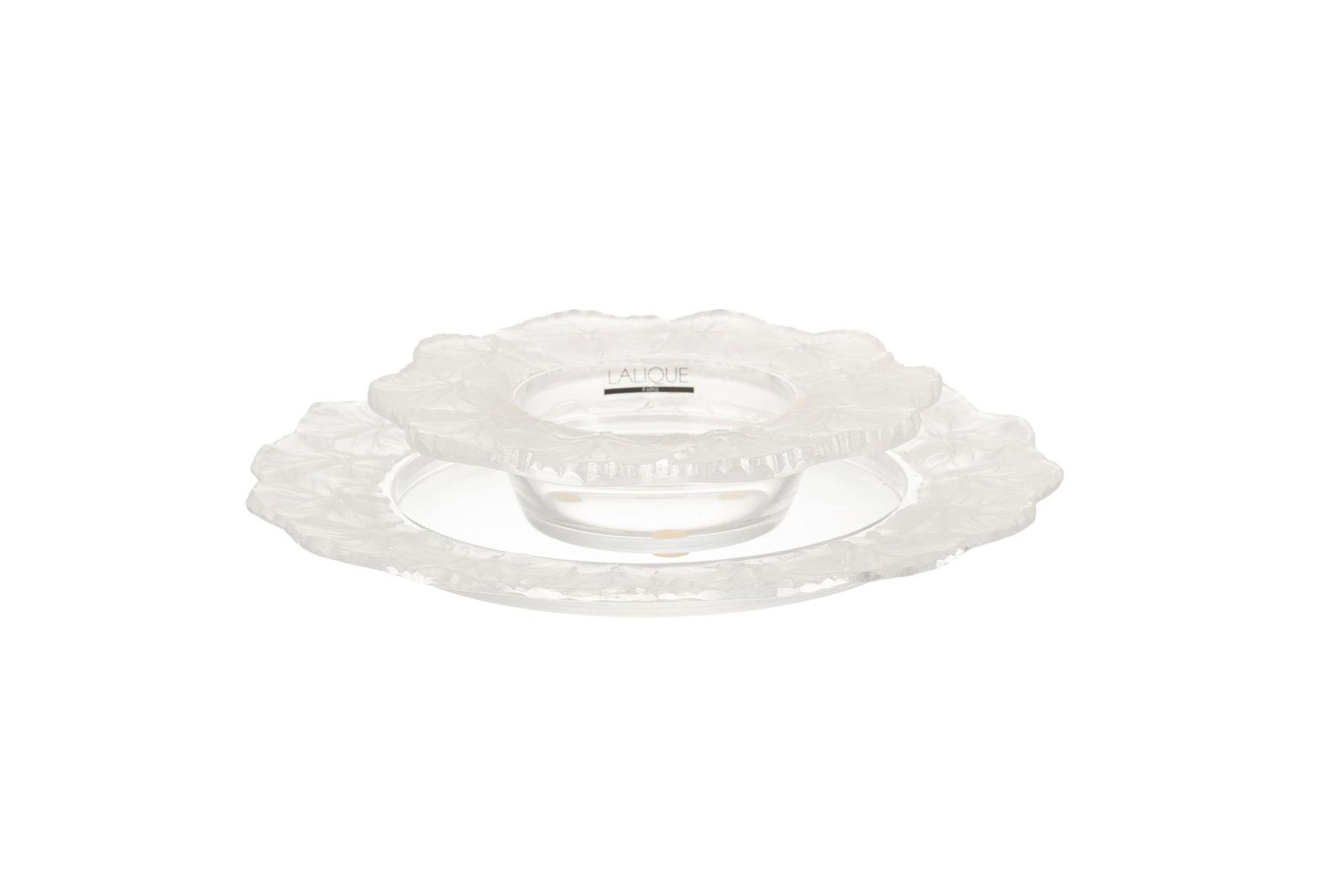 Lalique France. Ensemble d'1 coupelle et 1 coupe en verre moulé-pressé en partie satin: Lalique France. Ensemble d'1 coupelle et 1 coupe en verre moulé-pressé en partie satiné, modèle Honfleur, diam. 14,5 et 21 cm