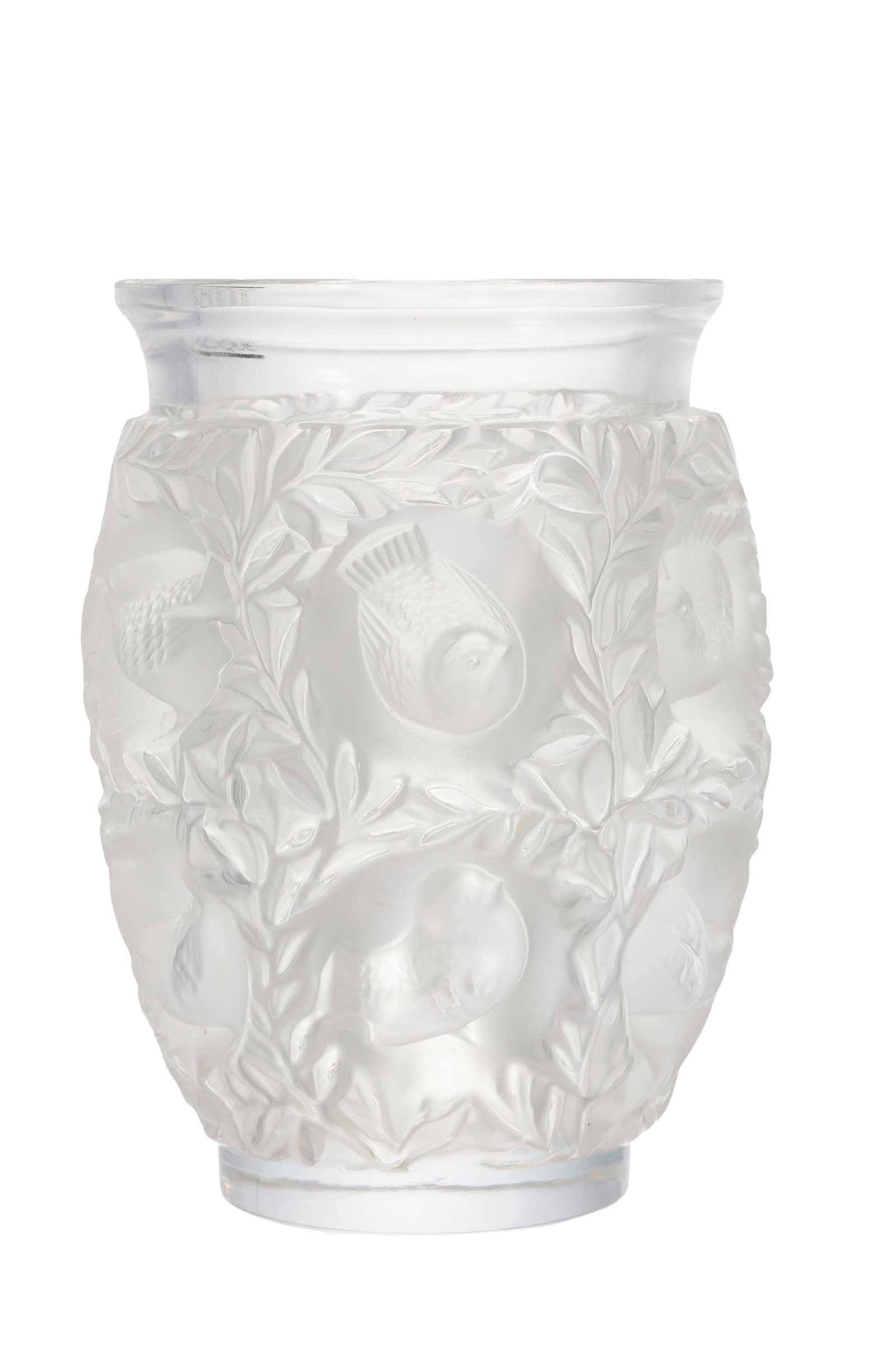 Lalique France. Vase en verre moulé-pressé en partie satiné, modèle Bagatelle, s: Lalique France. Vase en verre moulé-pressé en partie satiné, modèle Bagatelle, signature à la pointe, h. 17 cm