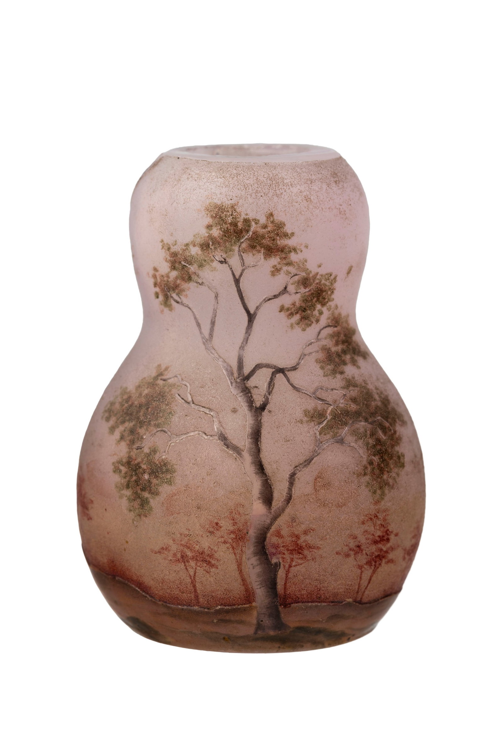 Daum Nancy. Vase miniature en verre givré multicouche, à décor forestier dégag&# - 2