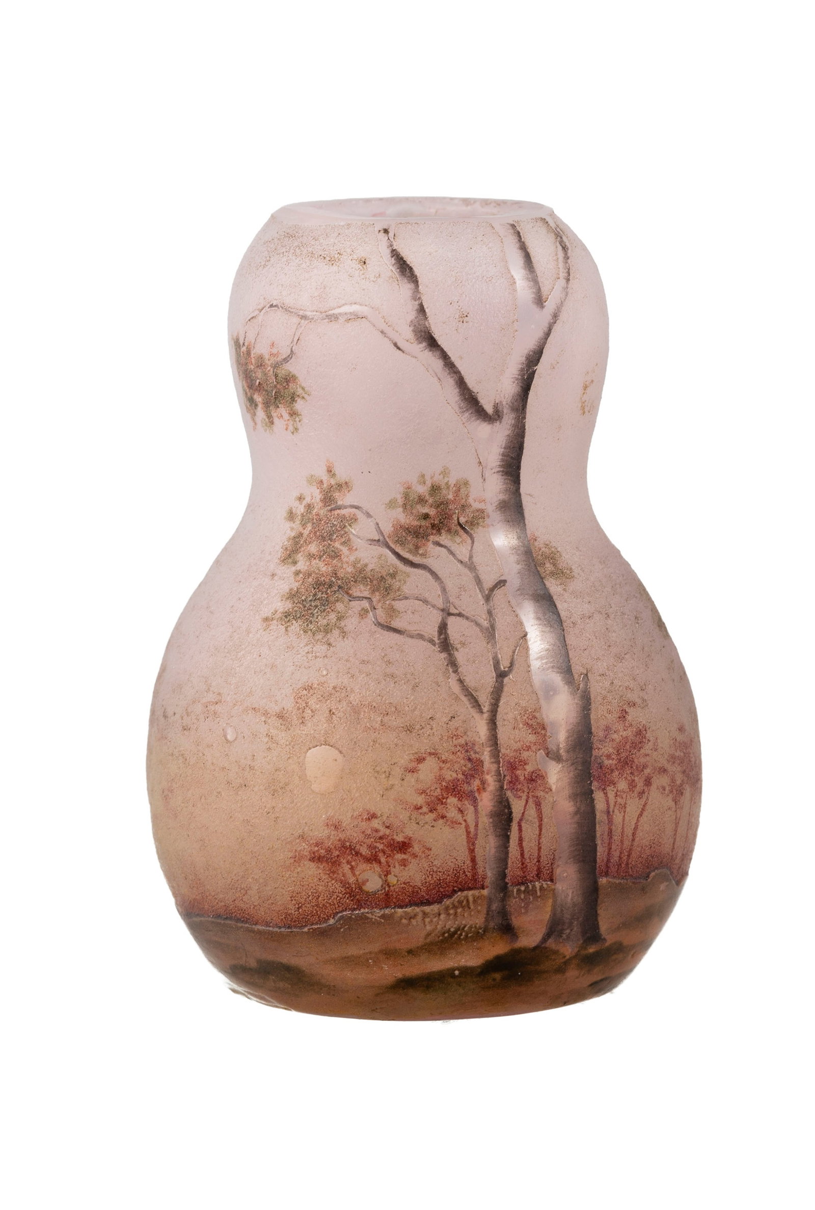 Daum Nancy. Vase miniature en verre givré multicouche, à décor forestier dégag&# - 3