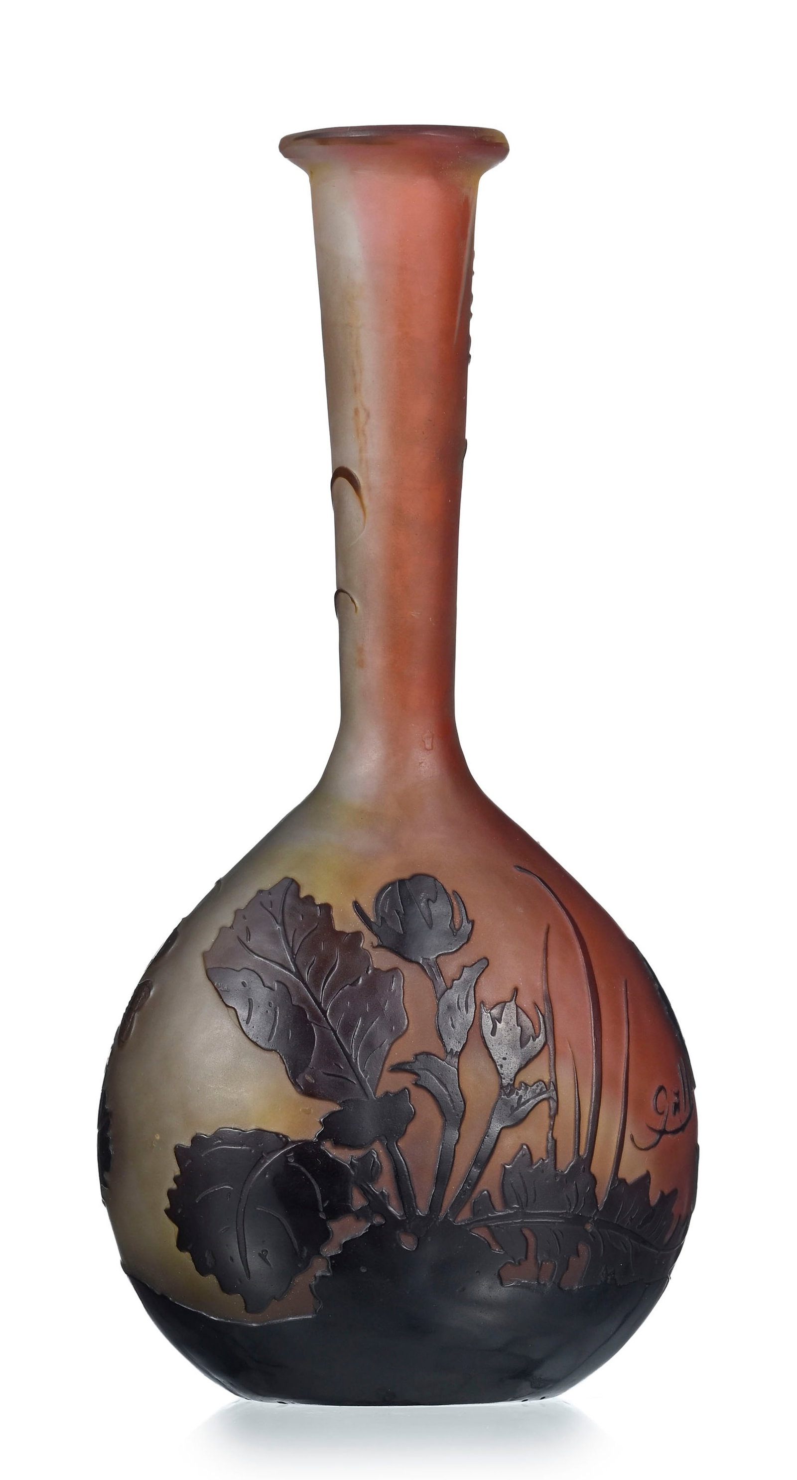 Gallé. Vase soliflore en verre multicouche, à décor dégagé à l'acide d - 2