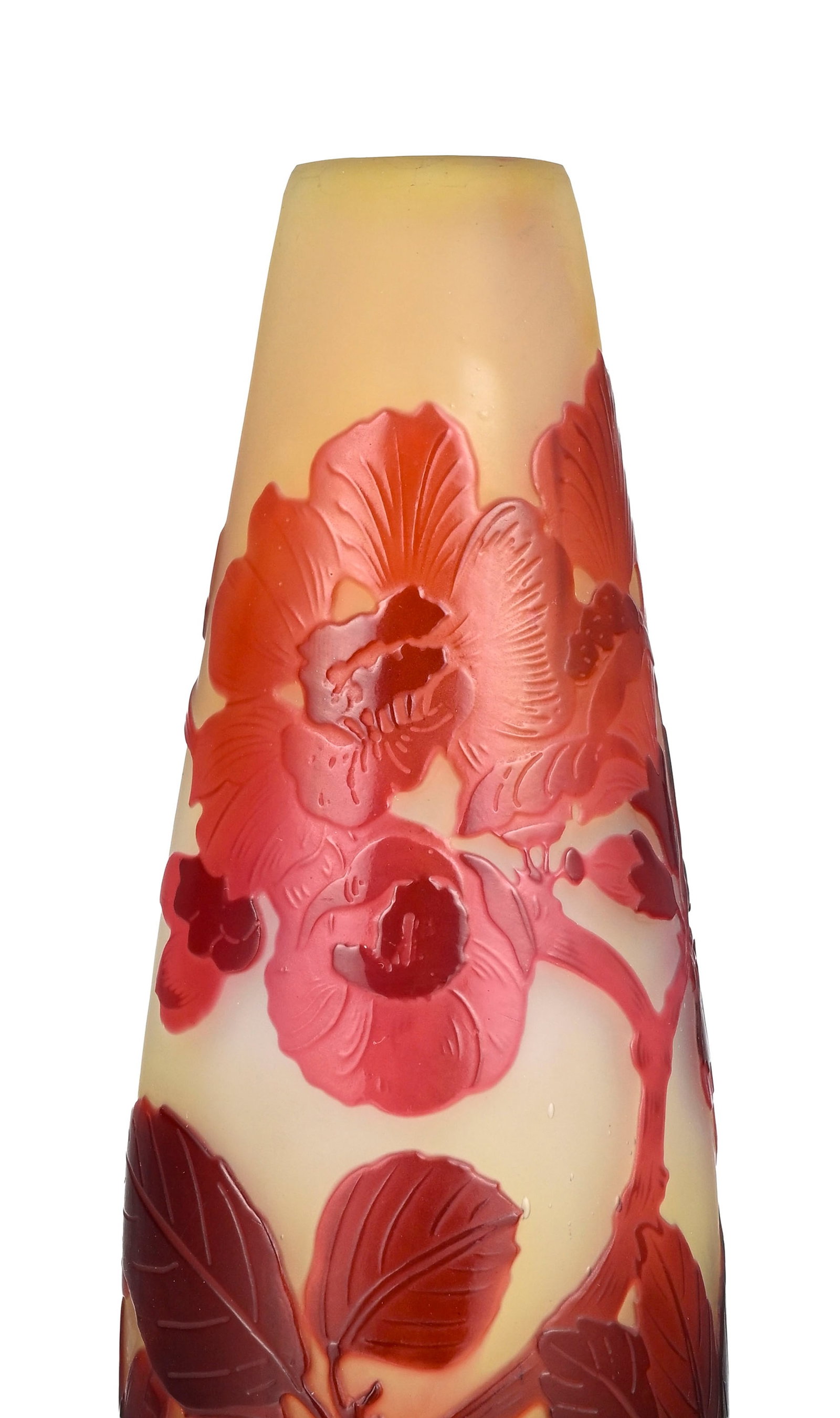 Gallé. Vase fuseau en verre multicouche, à décor dégagé à l'acide de f - 3