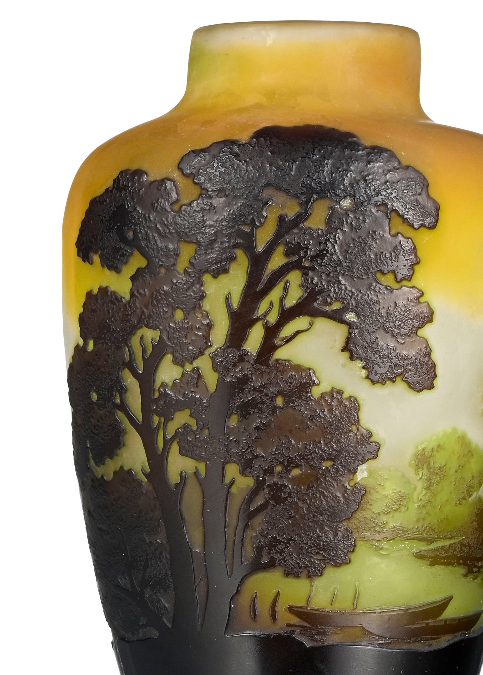 Gallé. Vase ovoïde à petit col droit en verre multicouche, à décor dég - 3