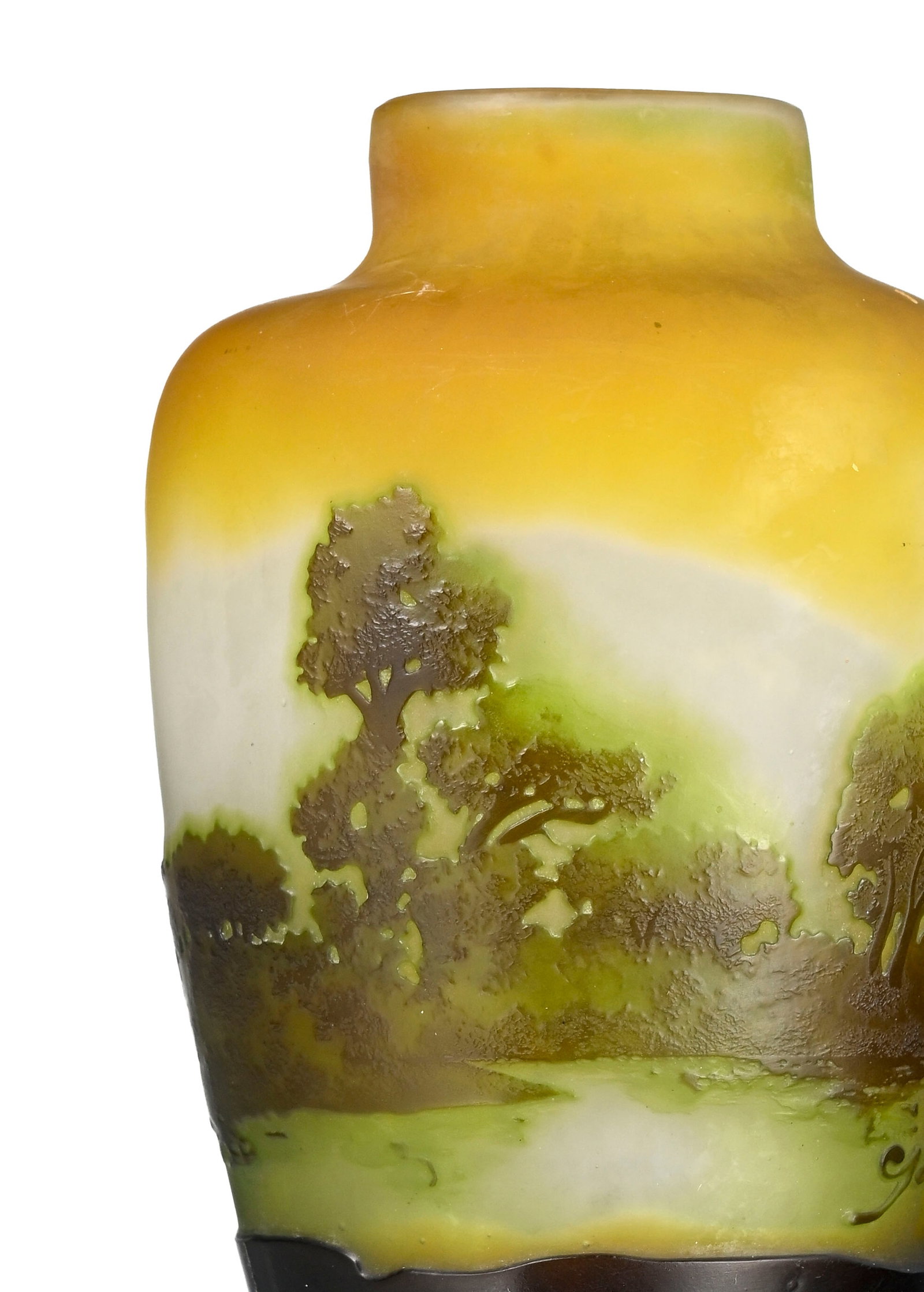 Gallé. Vase ovoïde à petit col droit en verre multicouche, à décor dég - 4