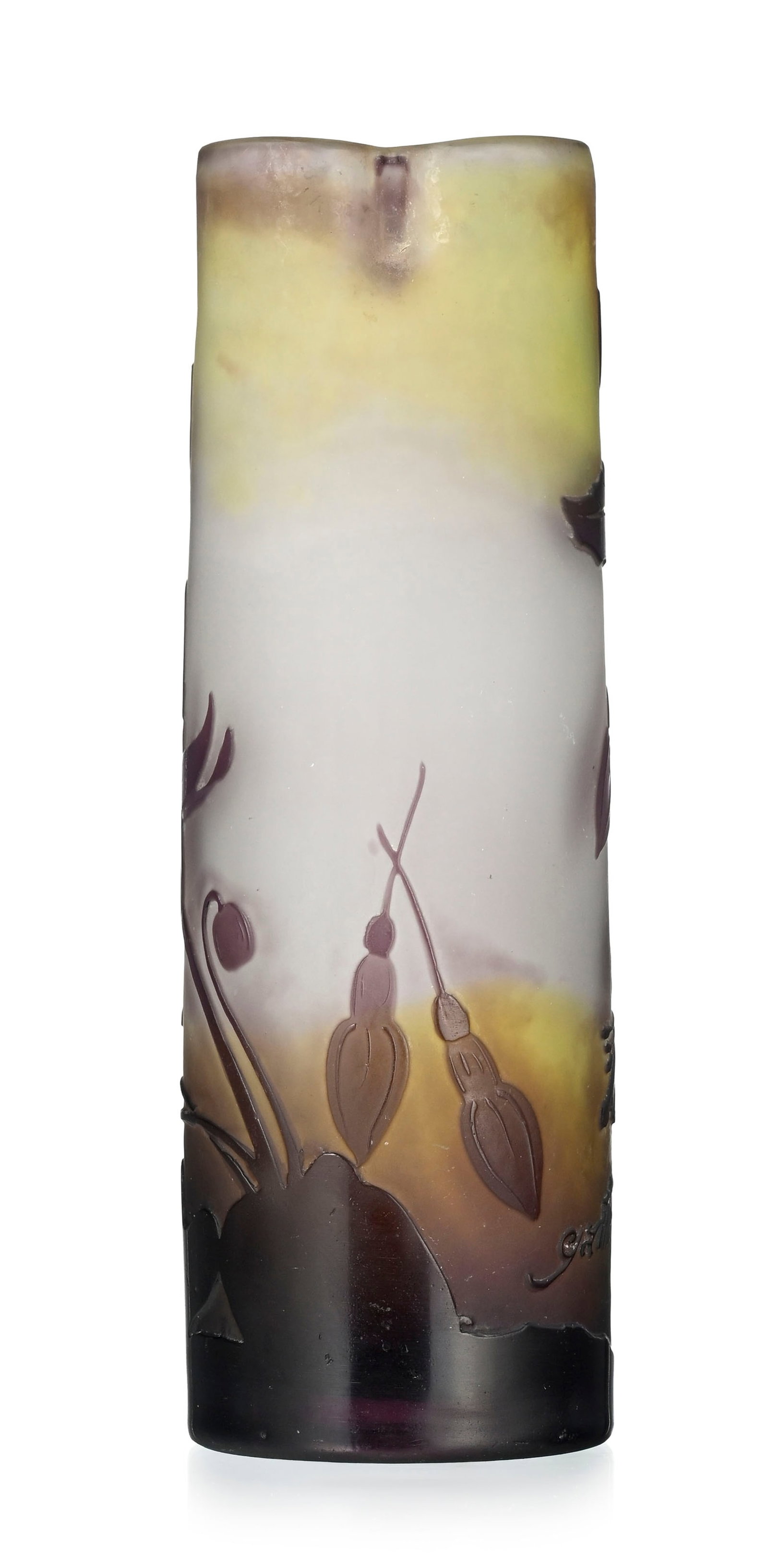Gallé. Vase bambou en verre multicouche, à décor dégagé à l'acide de f - 3