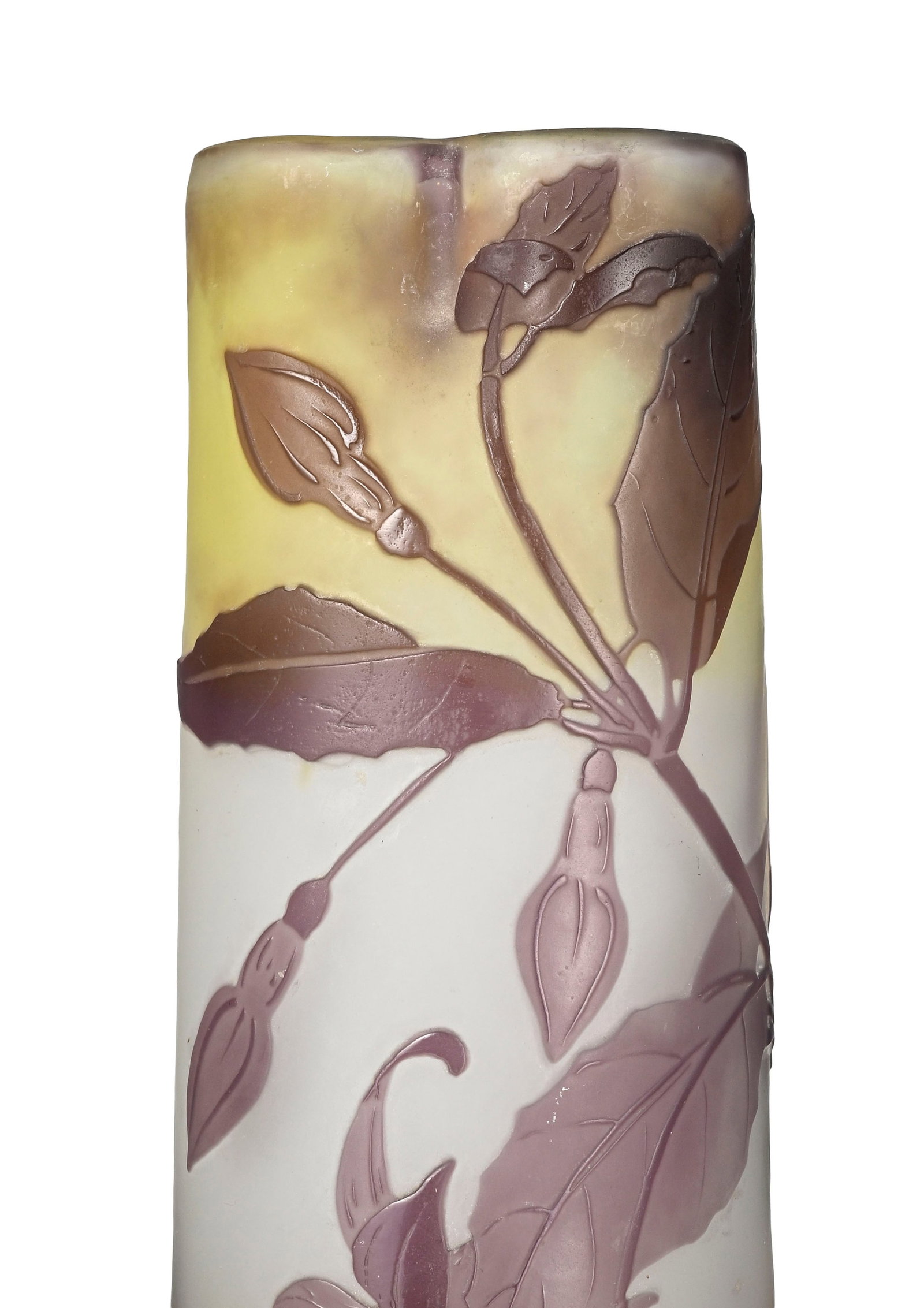 Gallé. Vase bambou en verre multicouche, à décor dégagé à l'acide de f - 5