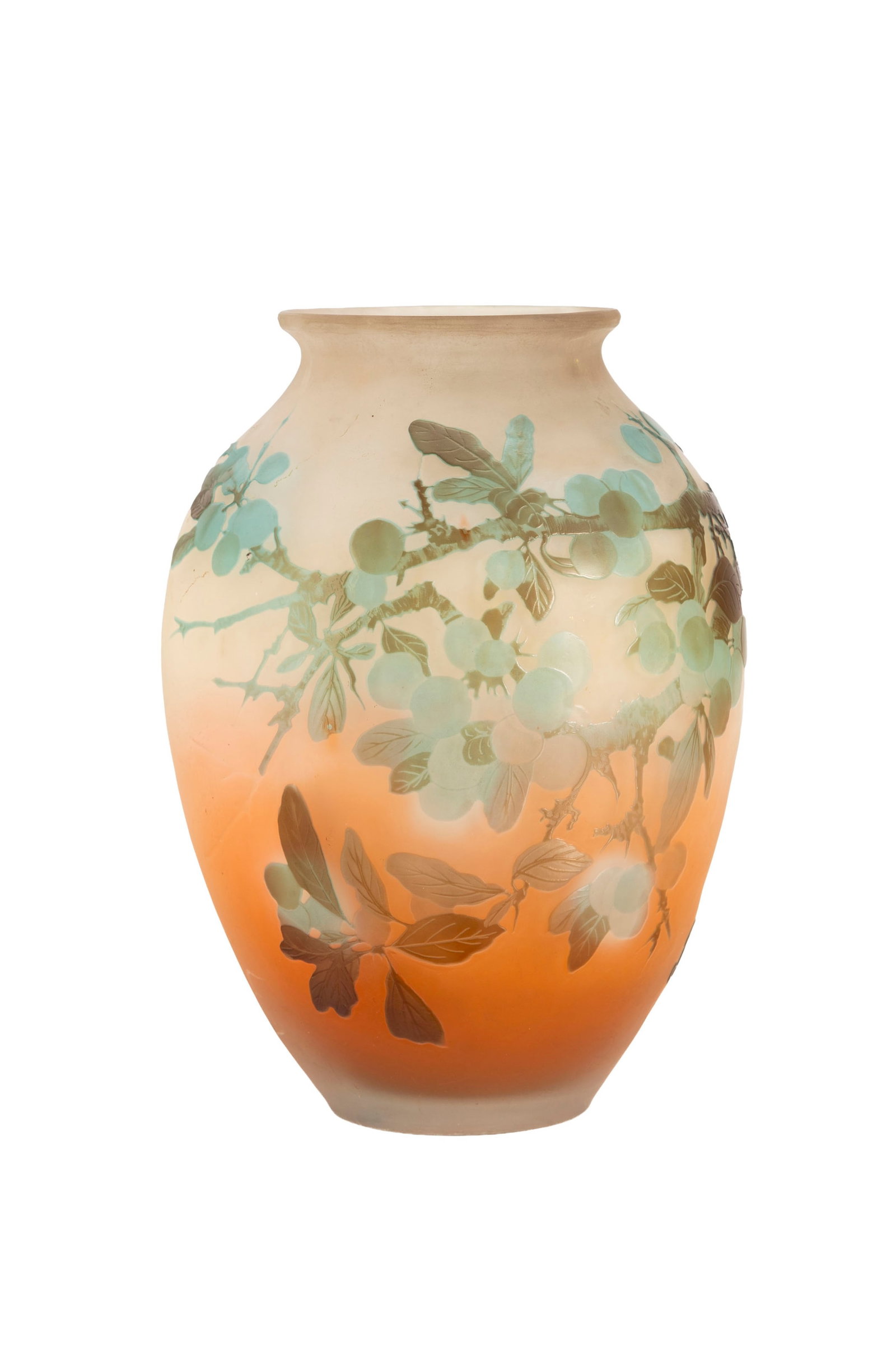 Gallé. Vase ovoïde à col ourlé en verre multicouche, à décor déga - 2