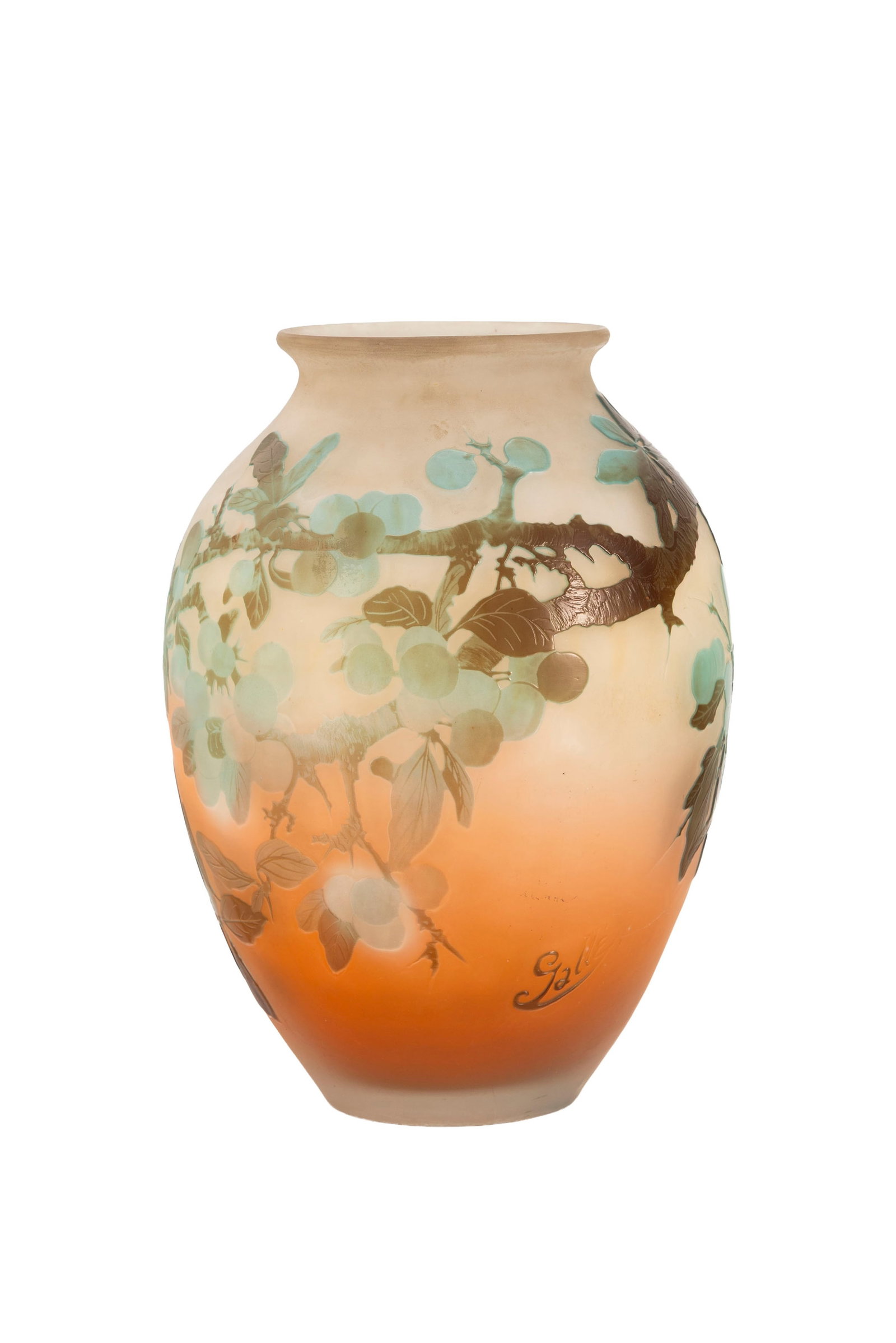 Gallé. Vase ovoïde à col ourlé en verre multicouche, à décor déga - 3