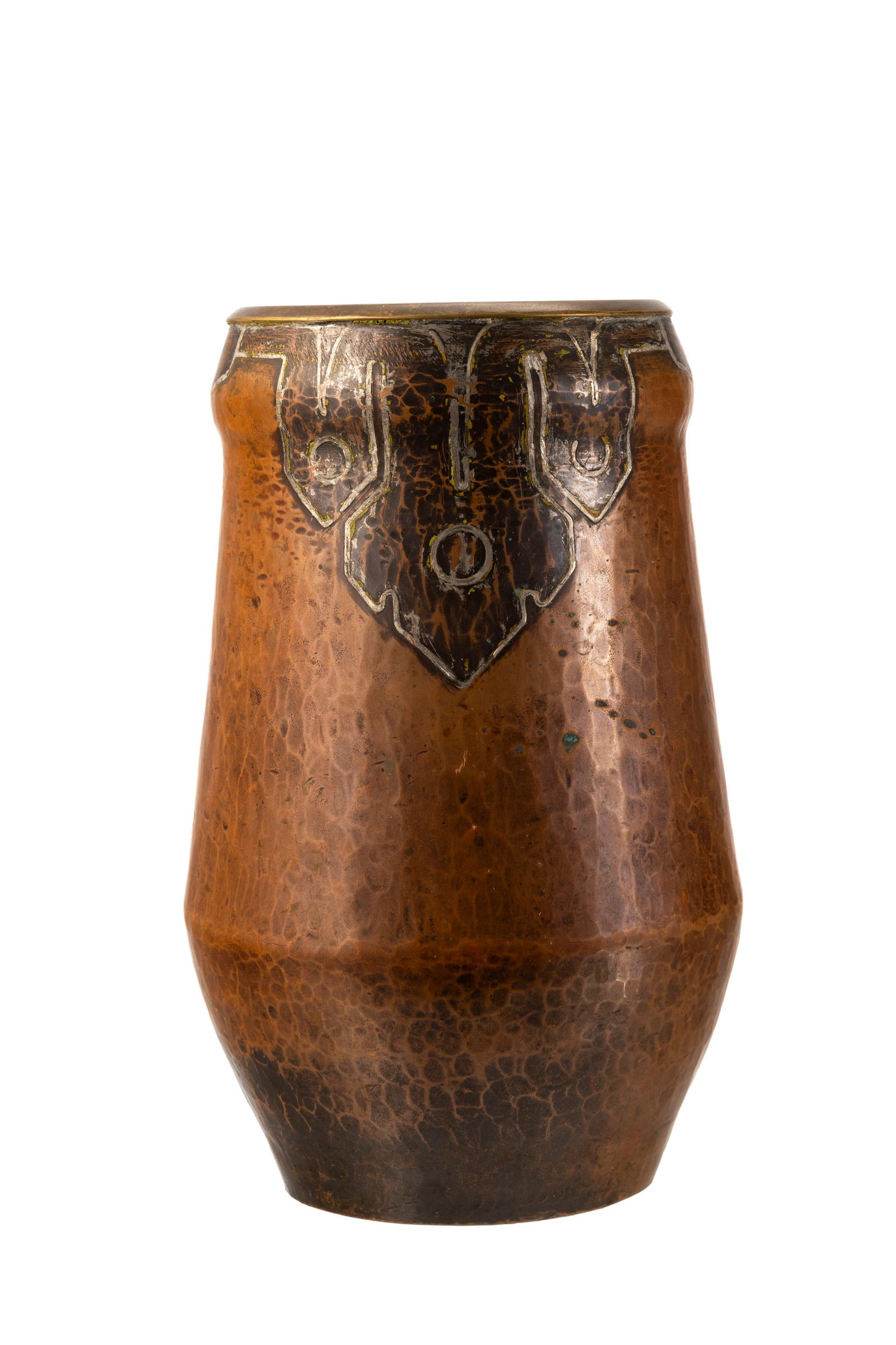 Vase en dinanderie martelée, XXe s., à décor géométrique, h. 26 cm - 2