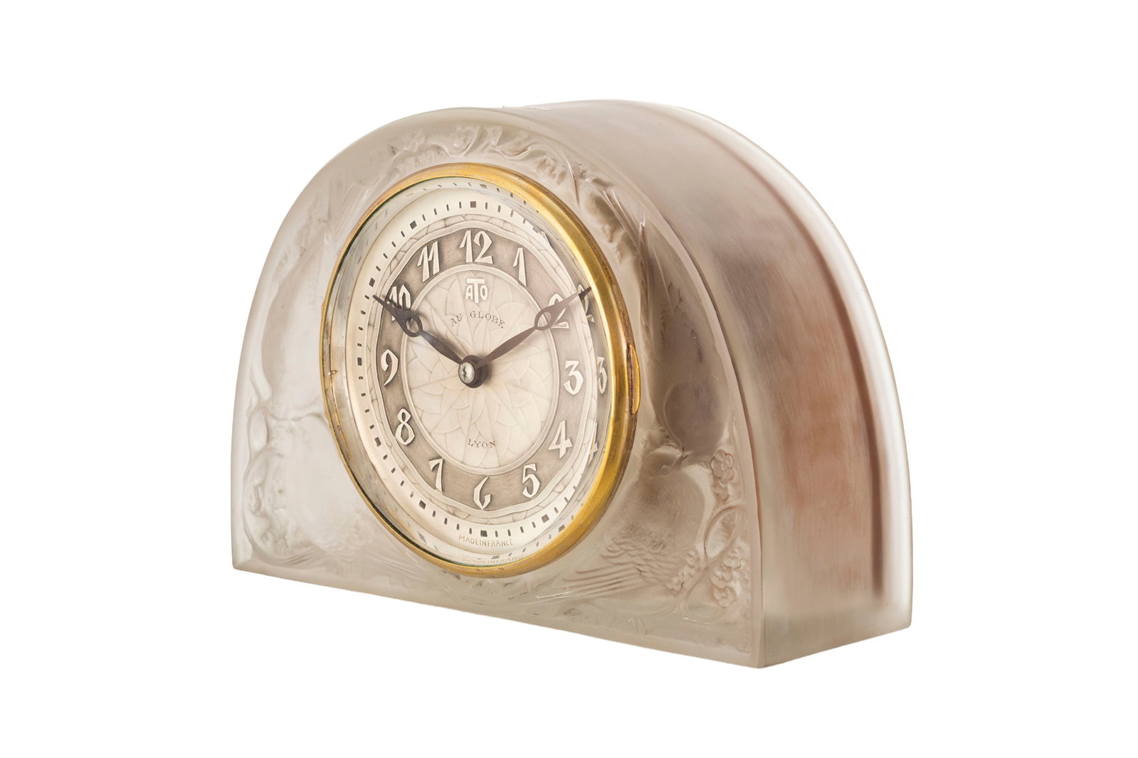 René Lalique et Ato. Pendulette électrique en verre moulé-pressé, modèle Mo - 2