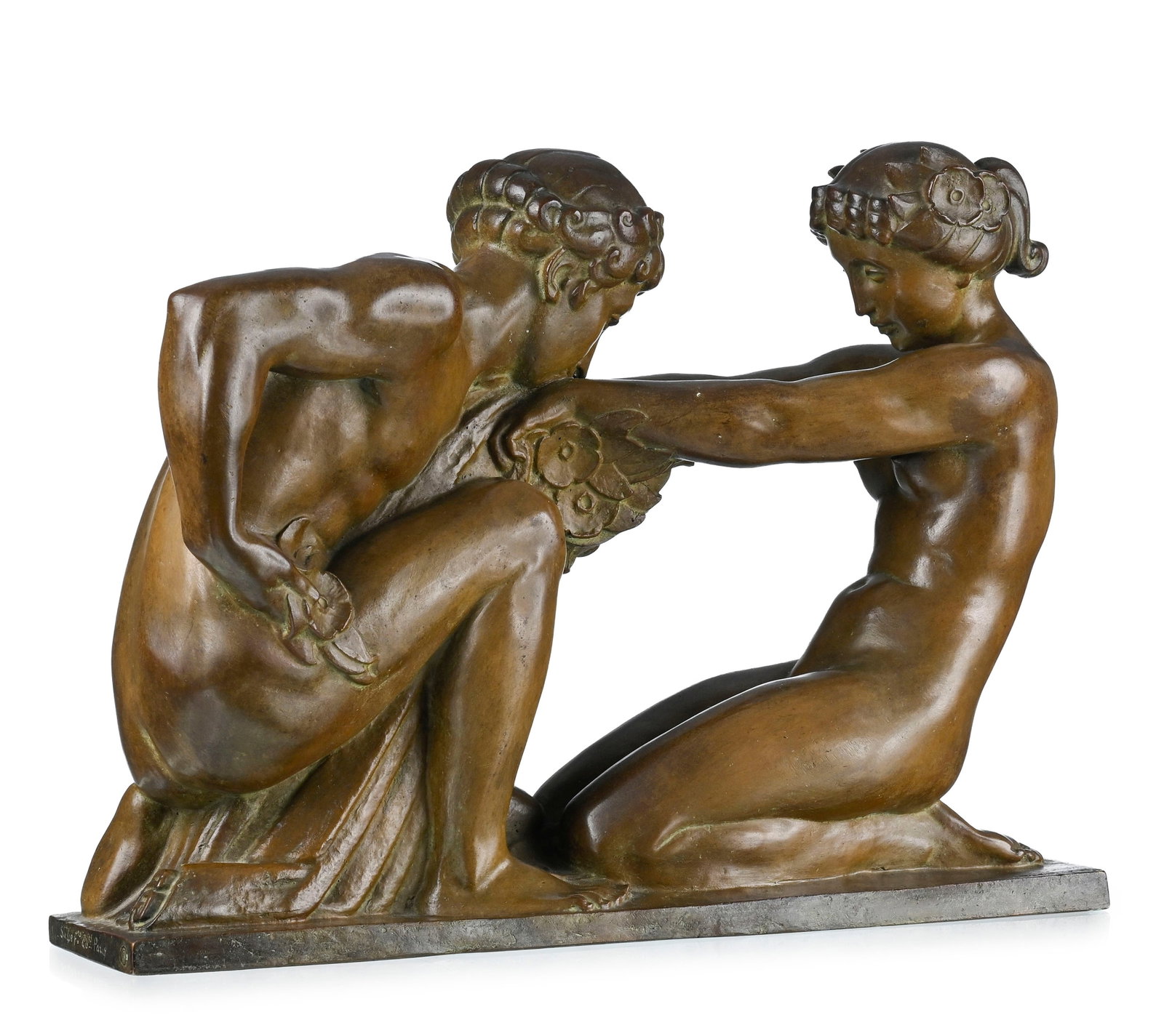 Richard Guino (1890-1973), L’idylle, sculpture en bronze à patine brune, signée sur : Richard Guino (1890-1973), L’idylle, sculpture en bronze à patine brune, signée sur le côté de la terrasse, cachet de fondeur, "Susse Frères Editeurs Paris" et "Cire