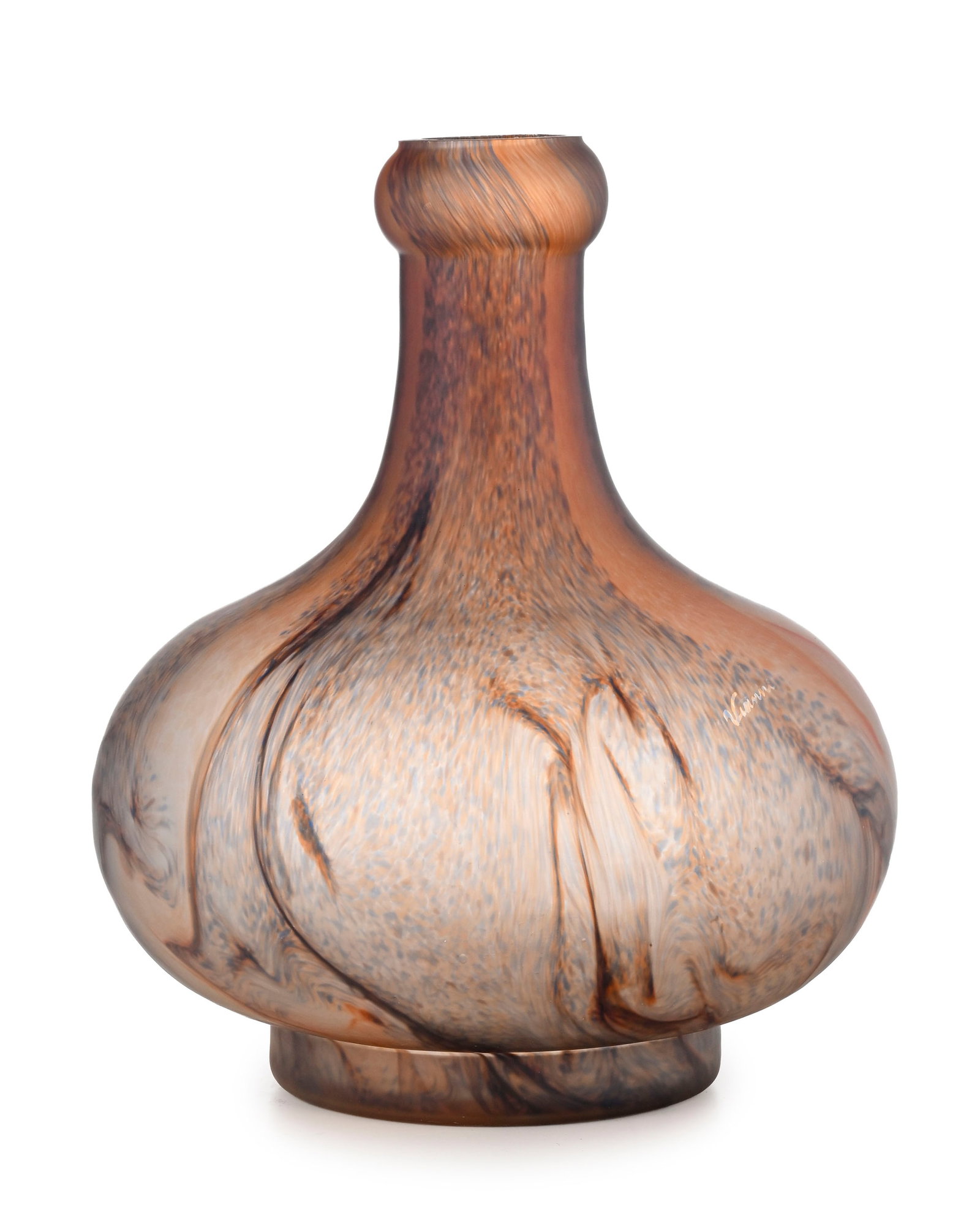 Vianne. Grand vase pansu sur talon Art Déco en verre marmoréen, h. 45 cm: Vianne. Grand vase pansu sur talon Art Déco en verre marmoréen, h. 45 cm Condition éclats au col