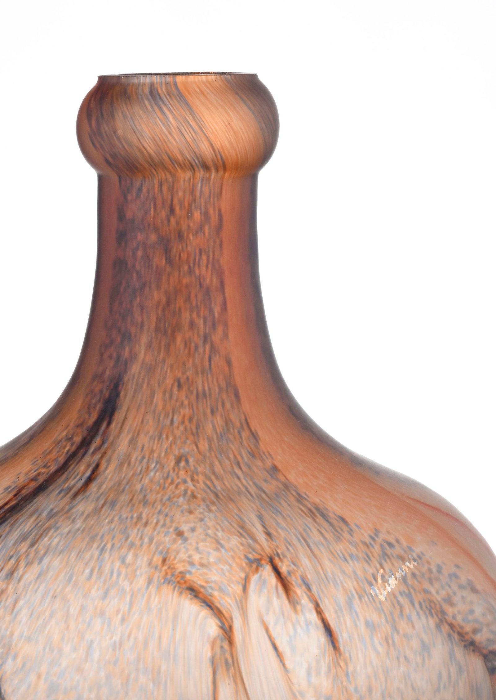 Vianne. Grand vase pansu sur talon Art Déco en verre marmoréen, h. 45 cm - 2