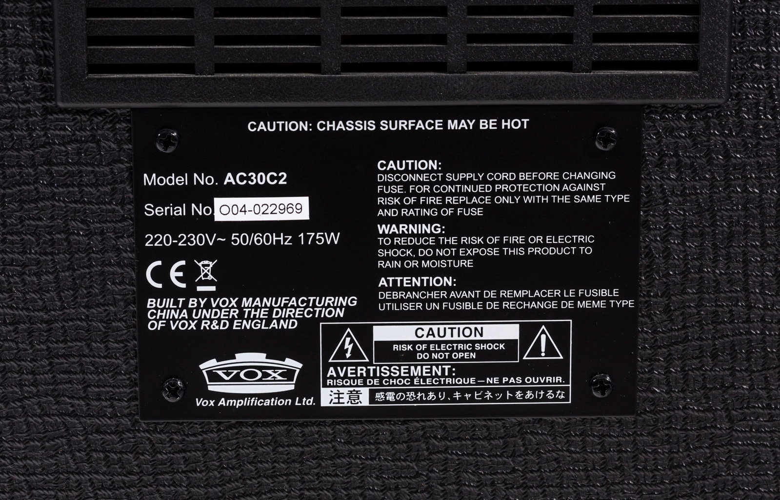 Vox (Angleterre), amplificateur à lampes pour guitare électrique, modèle AC30C2, 30 W - 7
