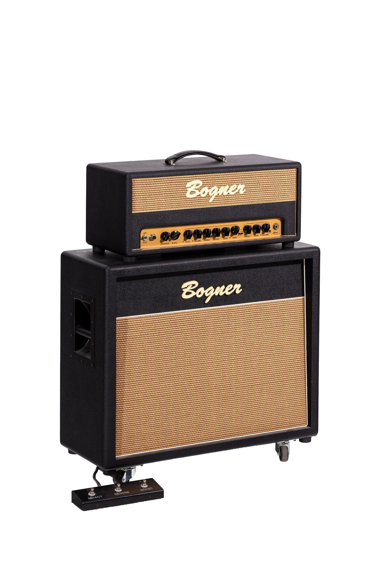 Bogner (USA), amplificateur à lampes pour guitare électrique Shiva 20th Anniversary Editio: Bogner (USA), amplificateur à lampes pour guitare électrique Shiva 20th Anniversary Edition KT88, avec tête d'ampli 90 W, 62 x 28 x 27 cm, baffle séparé 120 W sur roulettes, 7