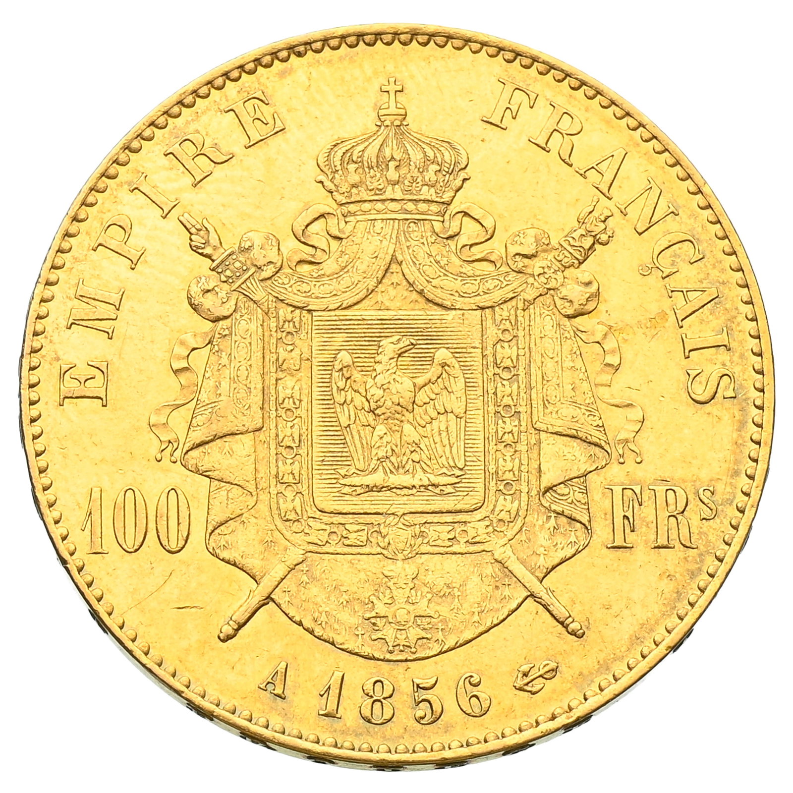 France, Second Empire, 100 francs or Napoléon III "tête nue", 1856 A (Paris), tranche insc - 2