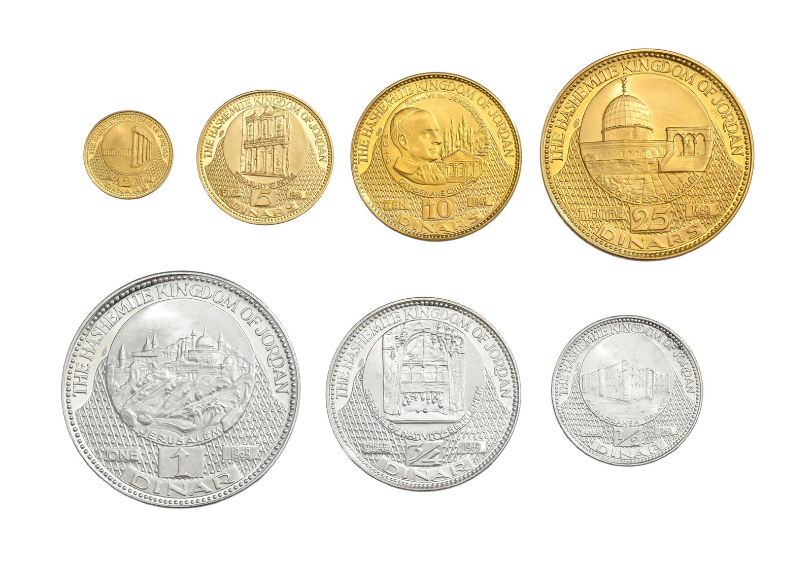 Royaume de Jordanie, coffret de 7 monnaies (4 en or 900 et 3 en argent fin), 1968/69, numérot&# - 2