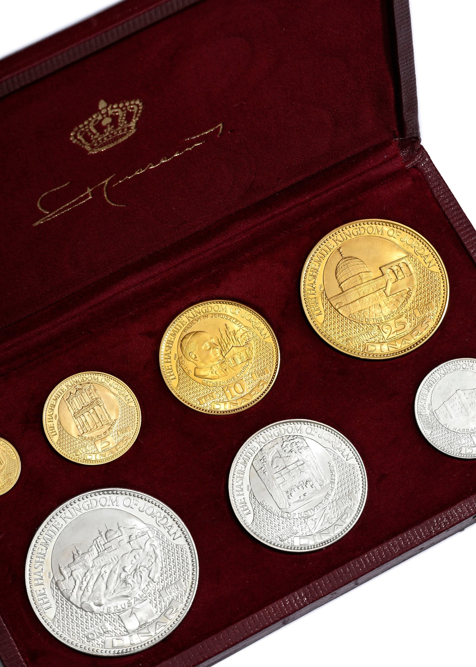 Royaume de Jordanie, coffret de 7 monnaies (4 en or 900 et 3 en argent fin), 1968/69, numérot&# - 5