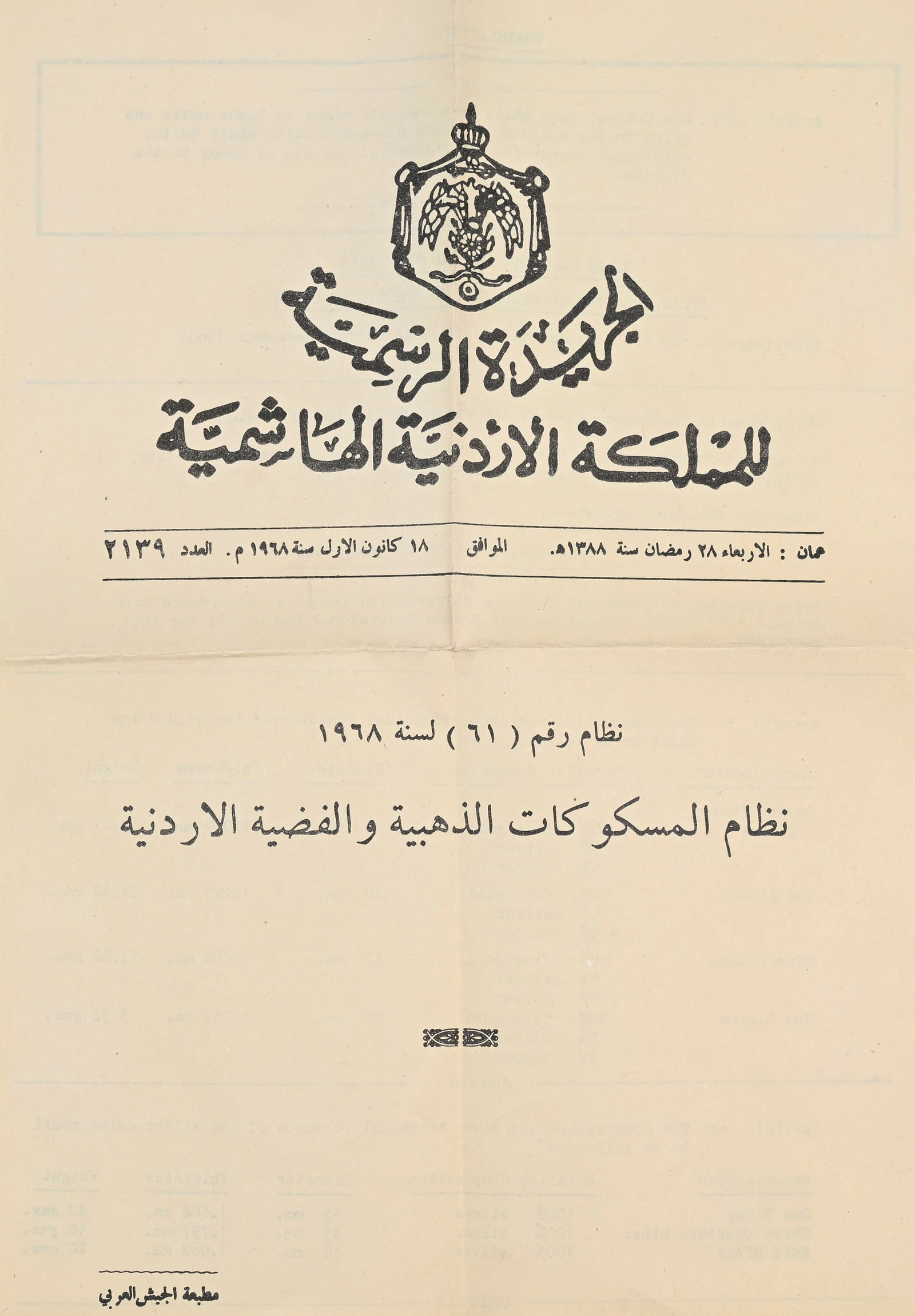 Royaume de Jordanie, coffret de 7 monnaies (4 en or 900 et 3 en argent fin), 1968/69, numérot&# - 7