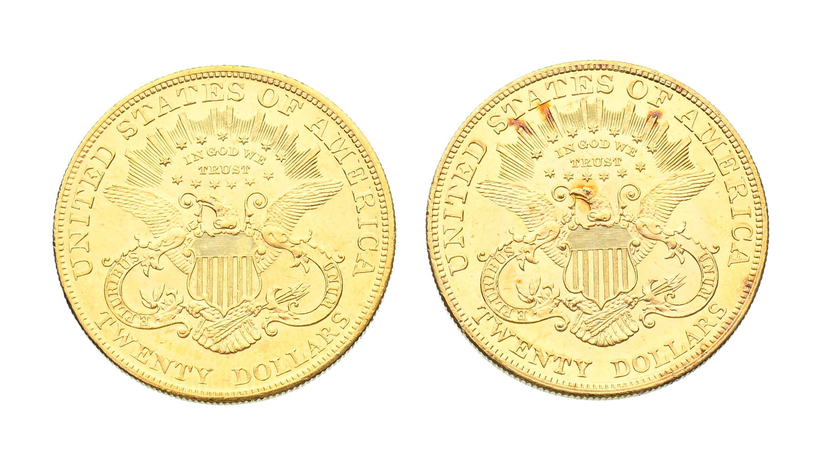 USA, 2 pièces de 20 dollars "Liberty Head" en or, 1904, Philadelphie, avec devise, tranches str - 2