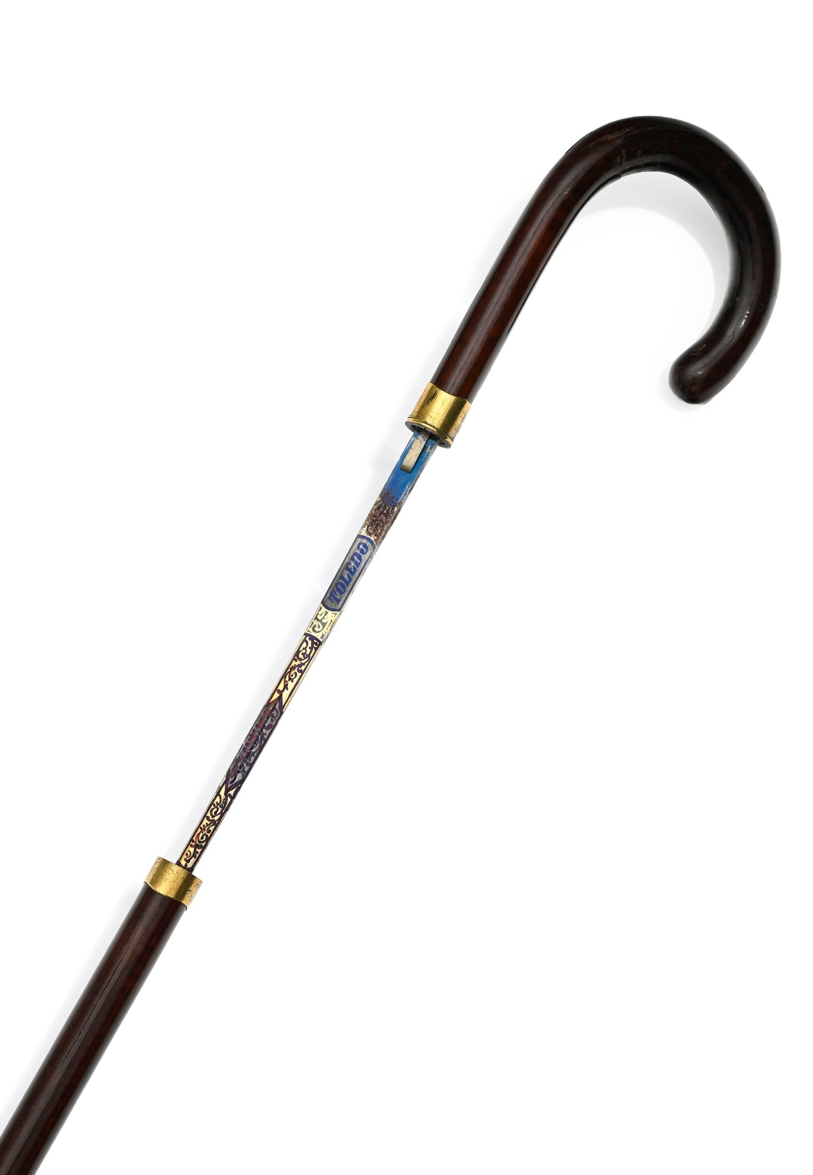 Canne épée à lame de Tolède, fin XIXe s., corps en bois exotique moucheté,  - 4