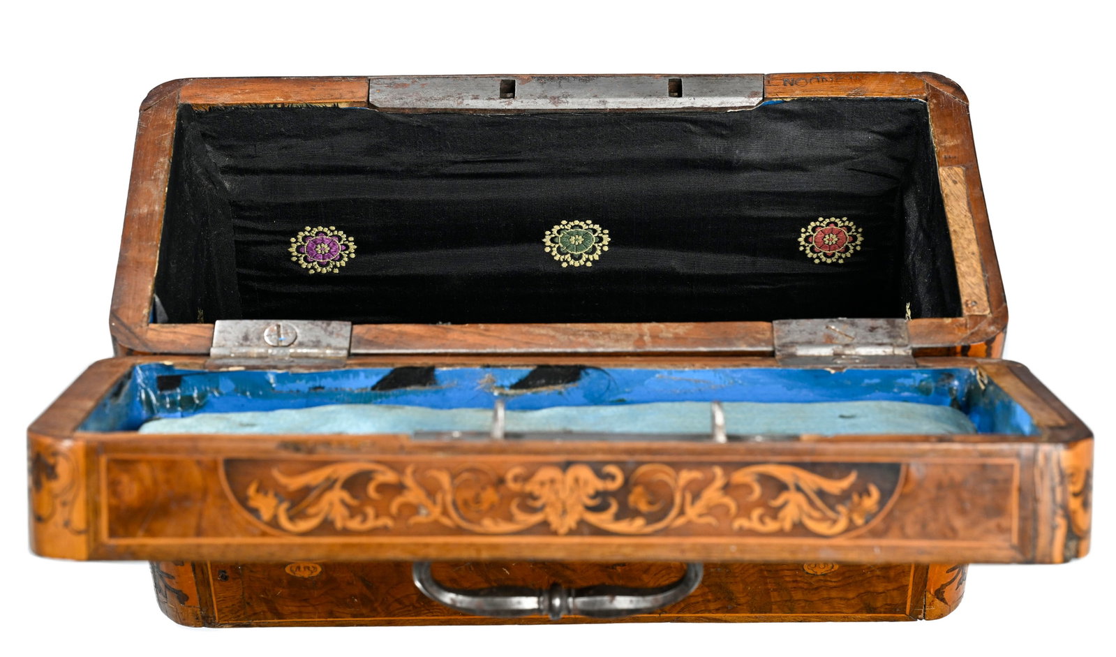 Coffret portable en marqueterie à l'talienne, par François Mondon (1694-1770), estampille  - 7