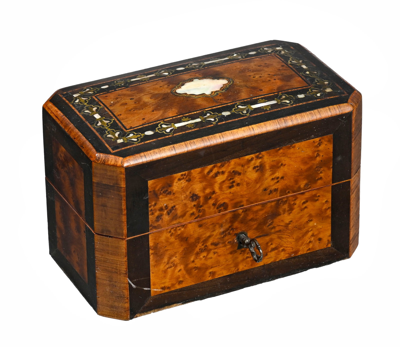 Petit coffret à parfums d'époque Napoléon III, coffret en placage de loupe et marquet - 3