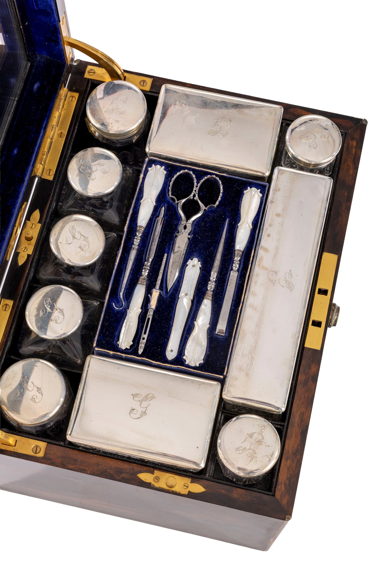 Nécessaire de voyage d'époque Victorienne en verre et montures en argent, par George Betje - 3
