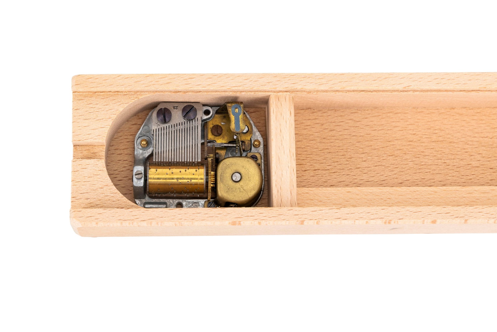 Reuge, plumier musical en bois, glissière qui déclenche l'air (Tarara Boom De Ay), avec sa - 3