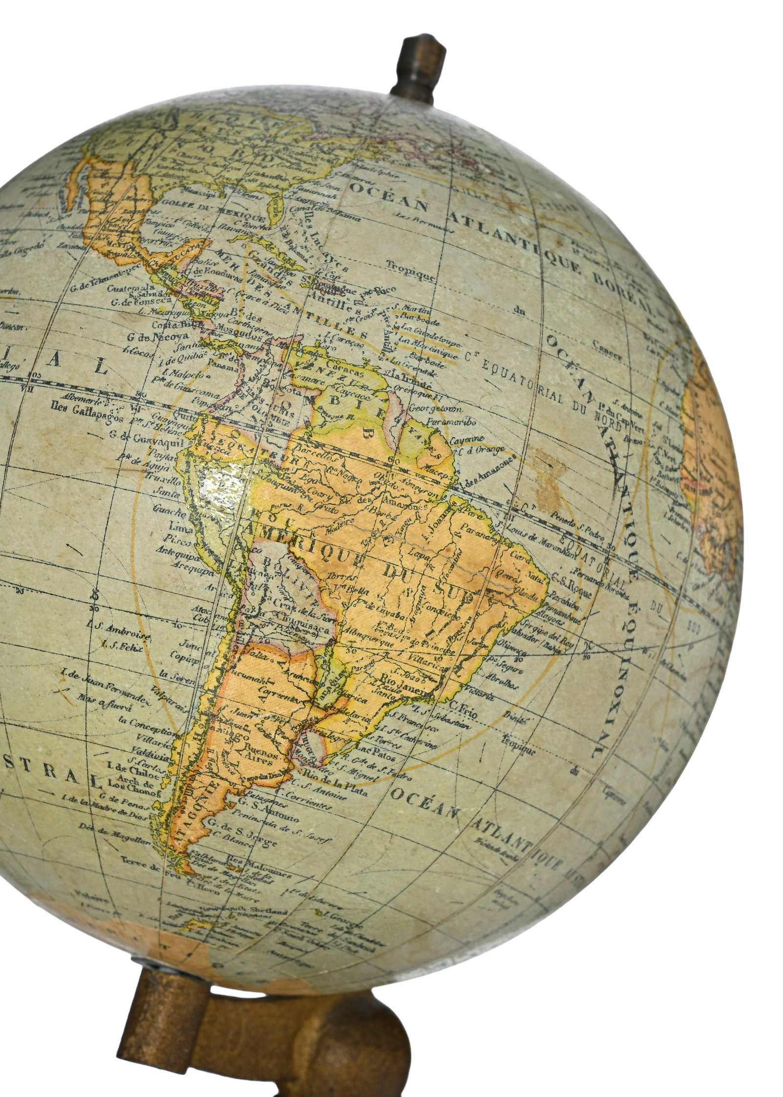 Globe terrestre par G. Thomas à Paris, vers 1910, sur pied en bois tourné noirci, h. 32 cm - 7