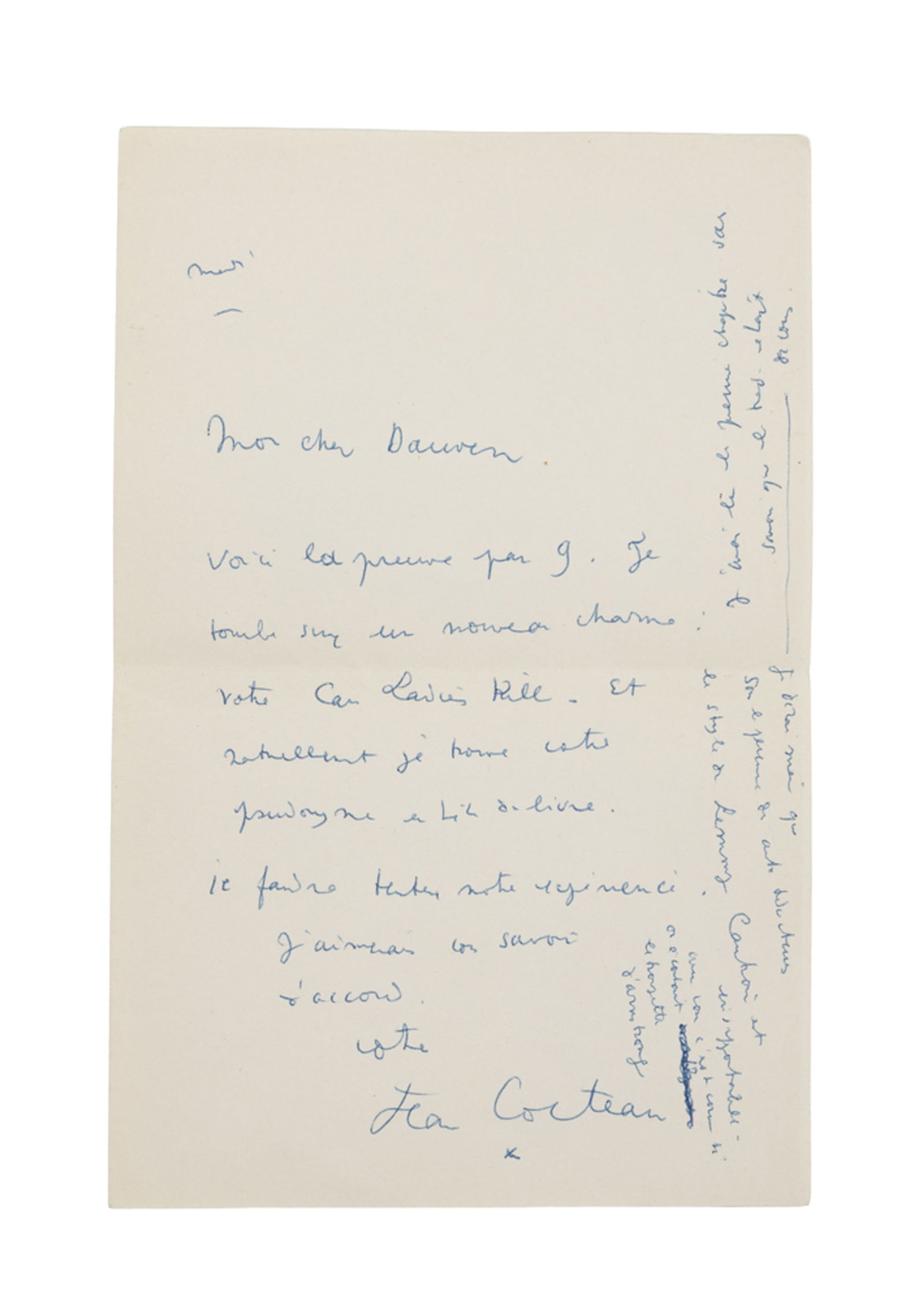 COCTEAU (Jean). Lettre autographe au stylo bille signée « Jean Cocteau » adressé - 2