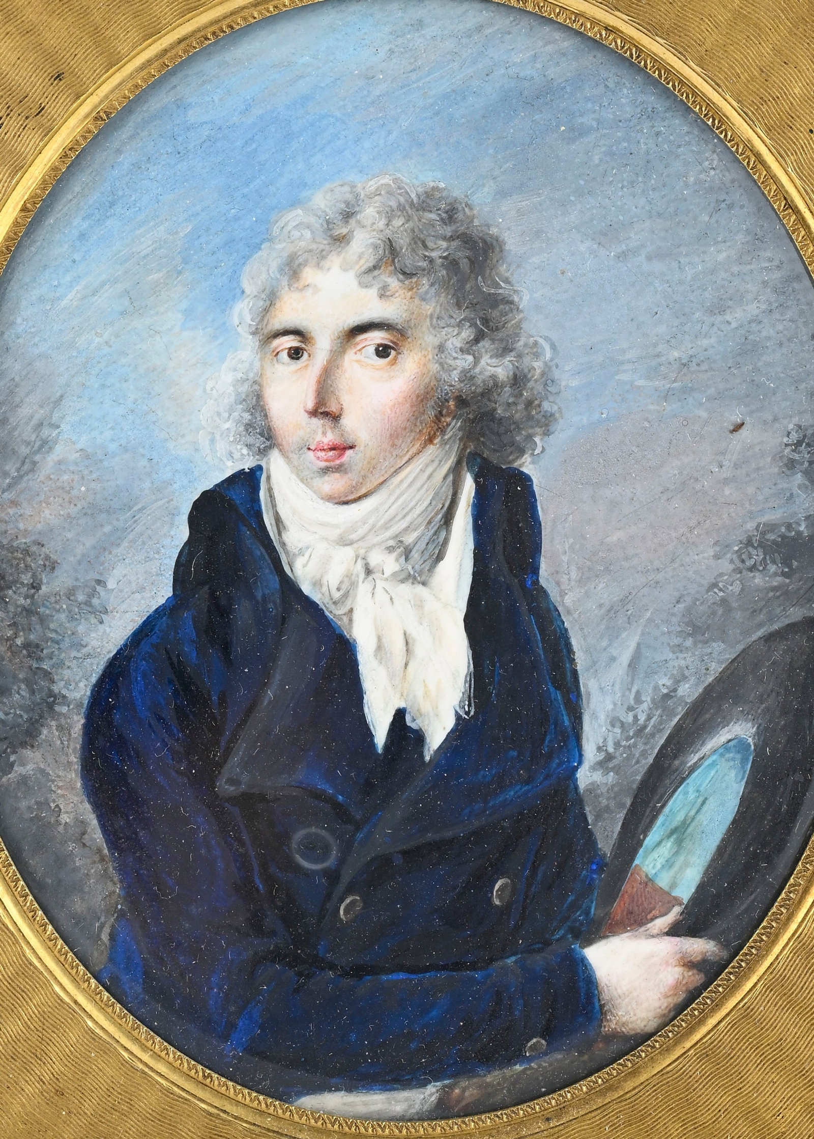 Gentilhomme en redingote en velours, portrait en miniature, XIXe s., gouache et aquarelle sur ivoire - 2