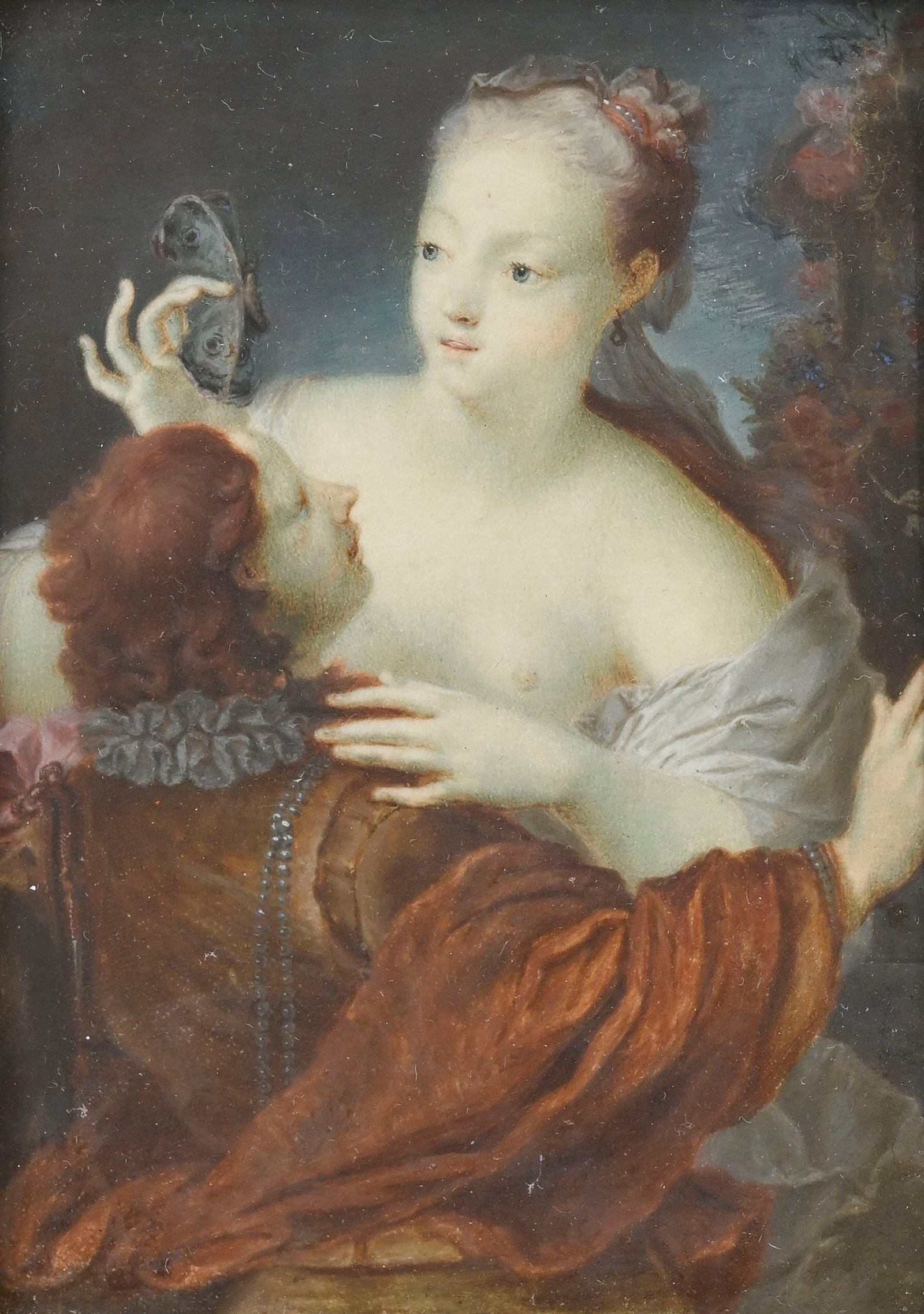 Un couple et le papillon, d'après Jacques Courtin, début XVIIIe s., copie en miniature du  - 2