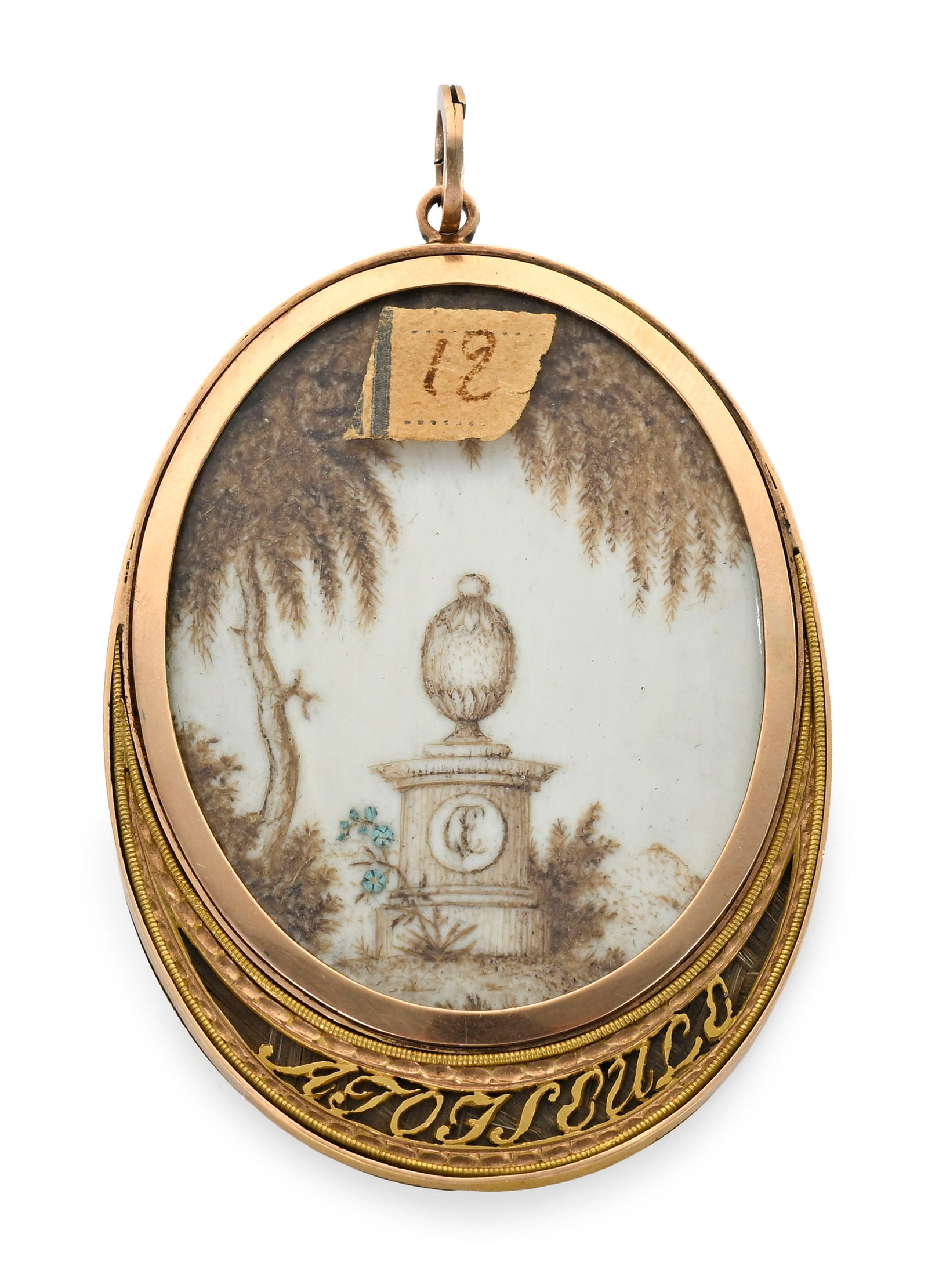Médaillon pendentif ovale en or à double miniature sur ivoire, fin du XVIIIe s., memento m - 3