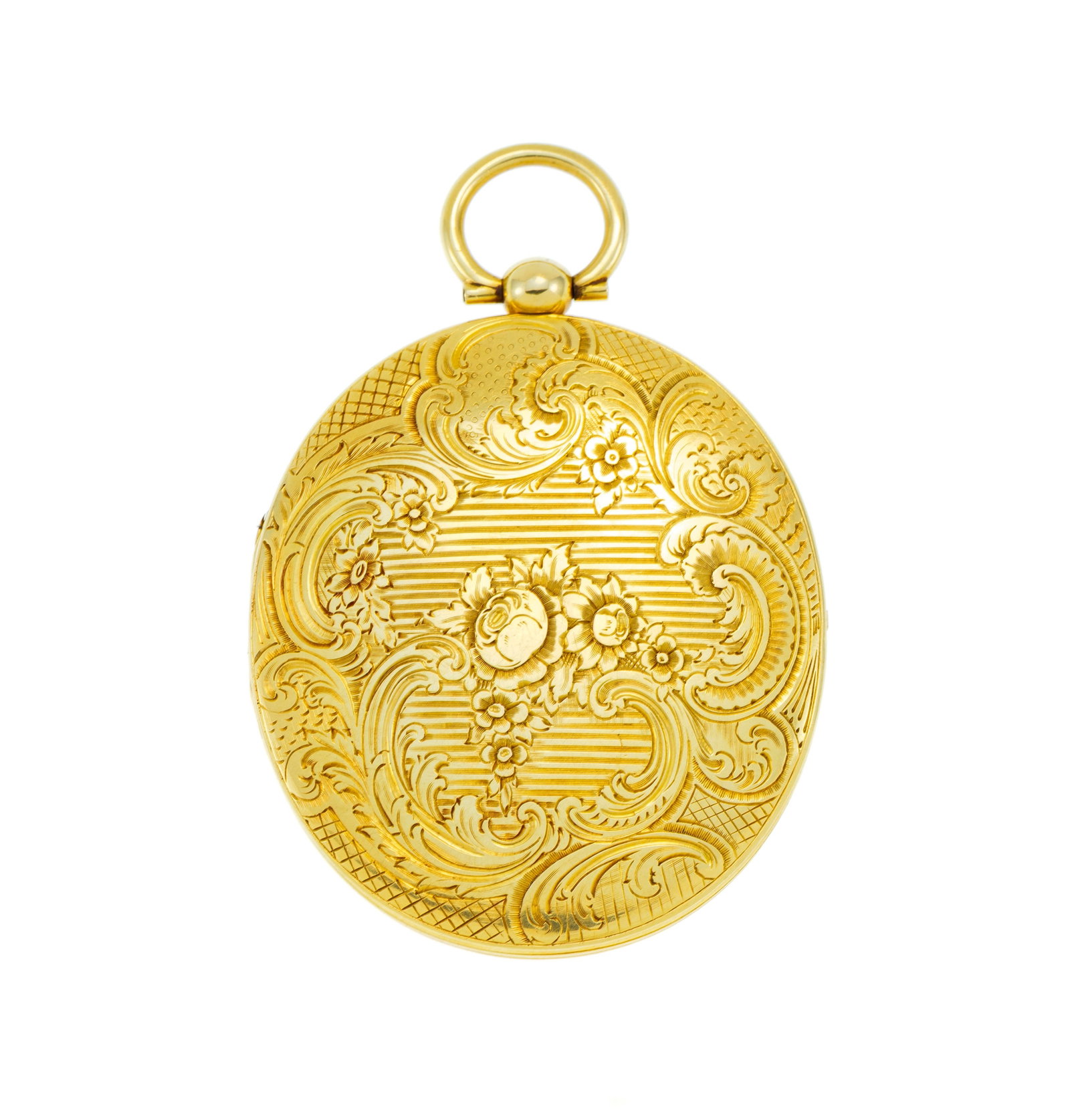 Pendentif porte-miniature ovale en or, travail anglais XIXe s., vers 1840-1850, au décor grav&# - 2